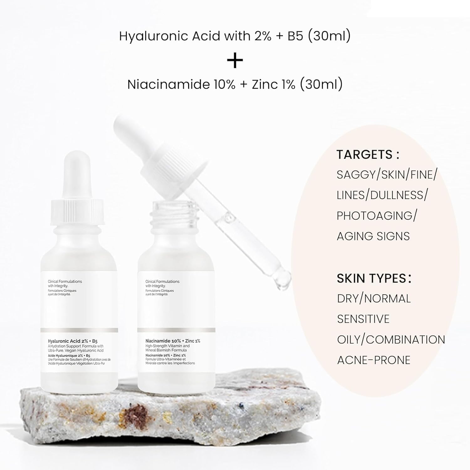 The Original Ordinary Hyaluronic Acid Serum & Niacinamide Serum 30ml Duo - Hydrating Facial Serum for Glowing Skin, Dark Spot Corrector & Moisturizer - Perfect for Daily Skincare Routine & Anti-Aging Treatment