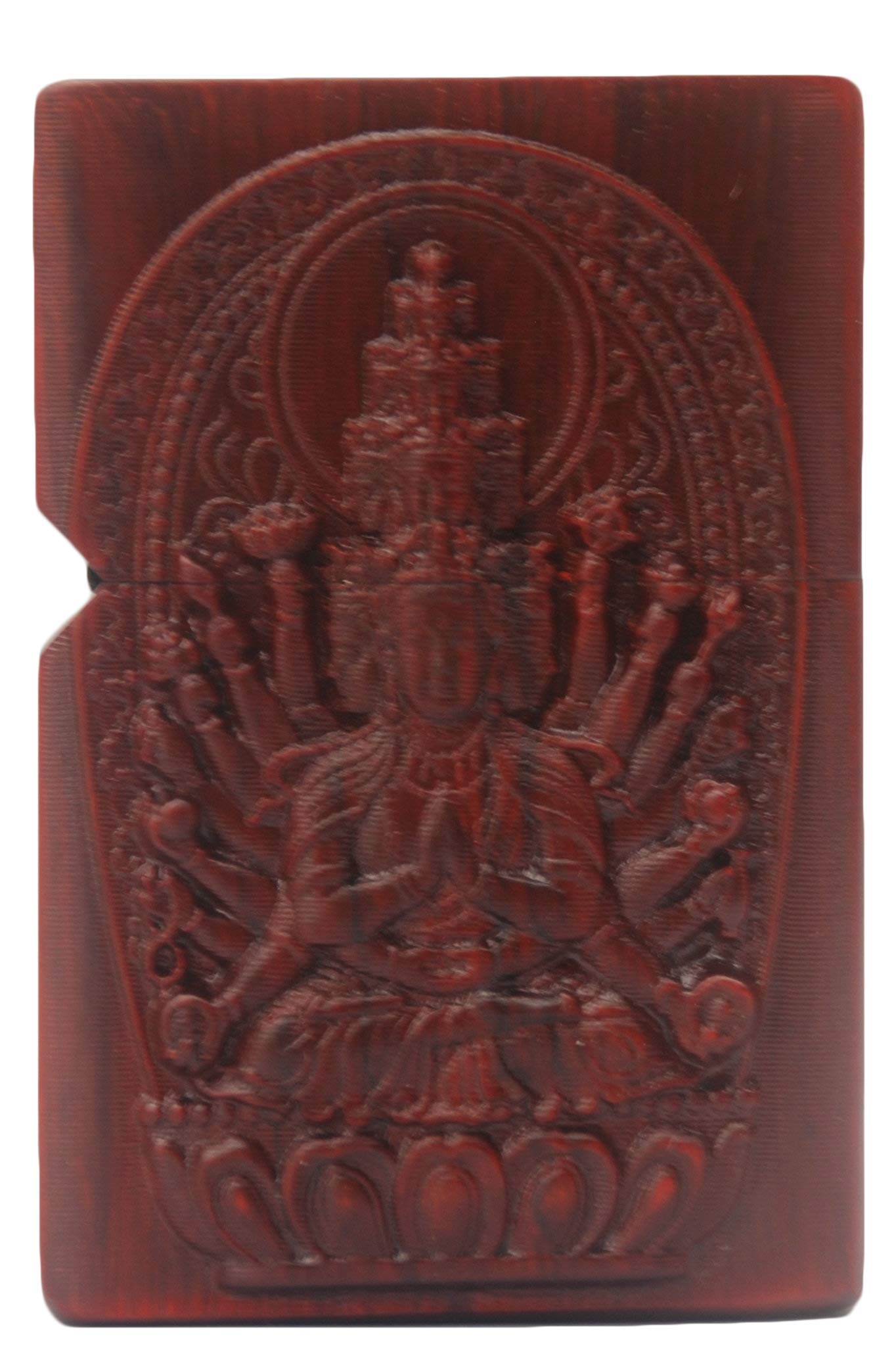 Natural Huanghuali Wood Rosewood Carving Zippo Lighter Case - 1000 Arms Avalokiteshvara Goddess Design | Handcrafted Buddhist Art Gift for Collectors & Spiritual Protection | Perfect for Meditation Spaces & Home Decor