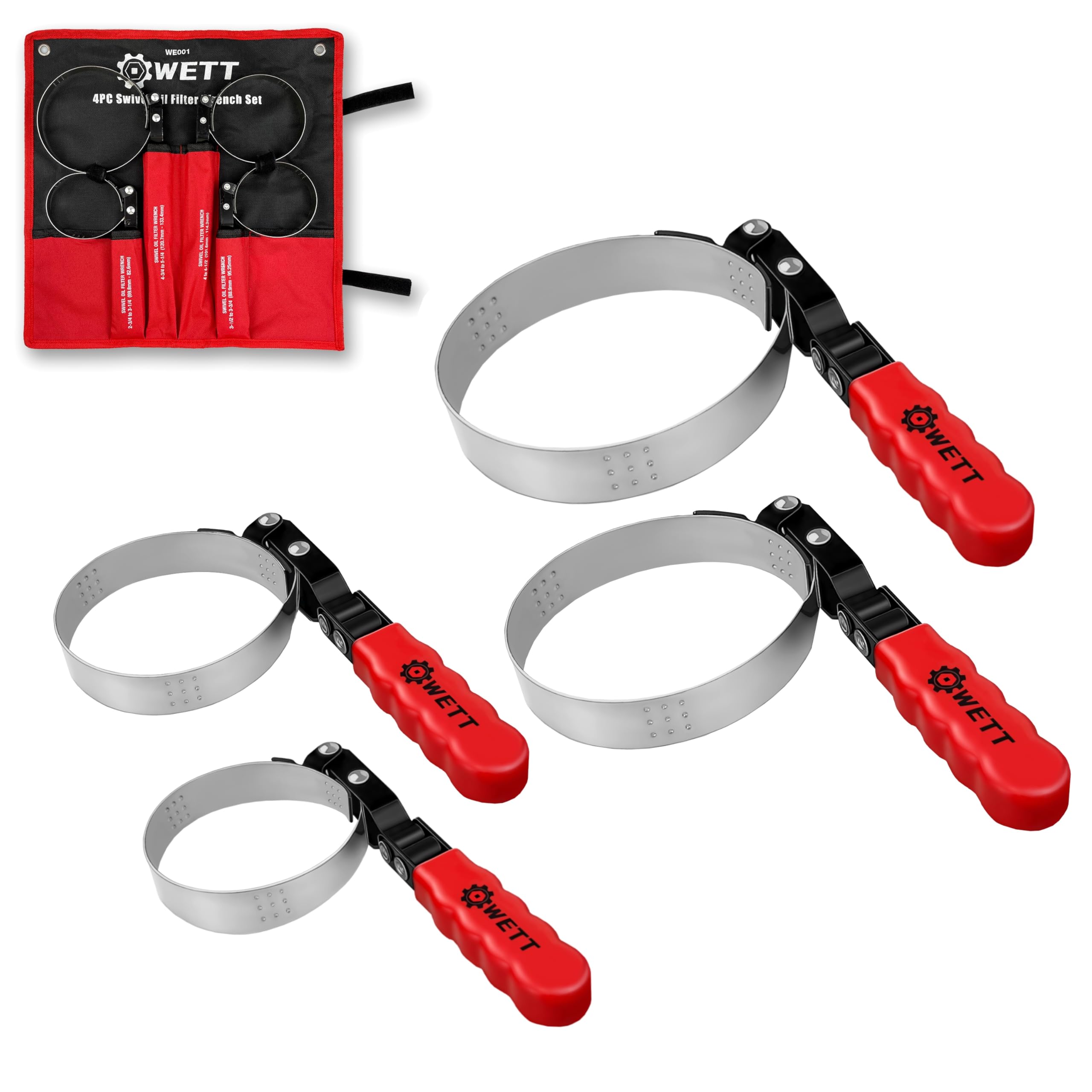 WETT 4-Piece Swivel Oil Filter Wrench Set - Standard Oil Filter Removal Tool (2-3/4