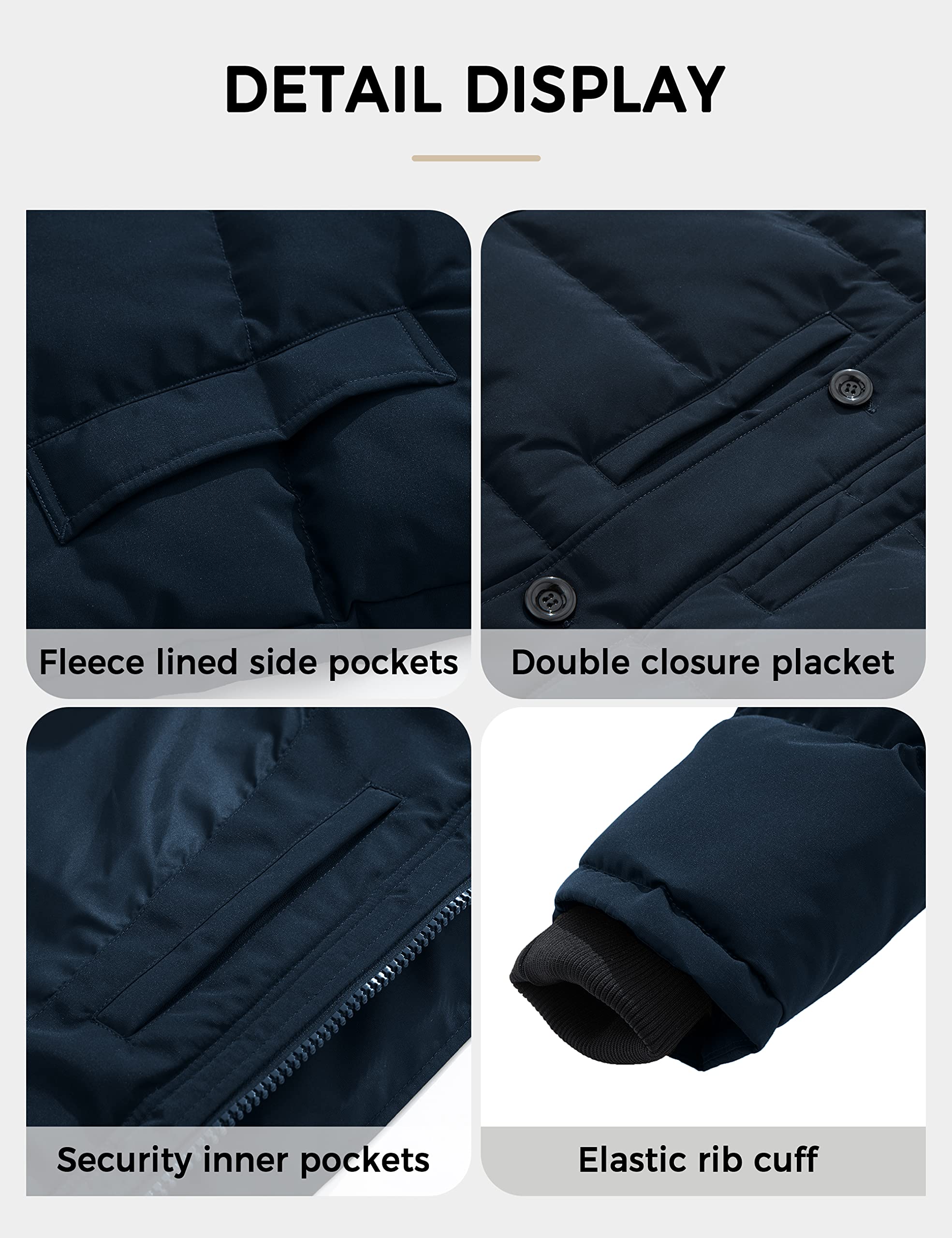 Soularge Men's Big and Tall Thickened Padded Winter Parka Coat with Detachable Hood - Warm Windproof Jacket for Outdoor Activities, Snow Sports & Cold Weather