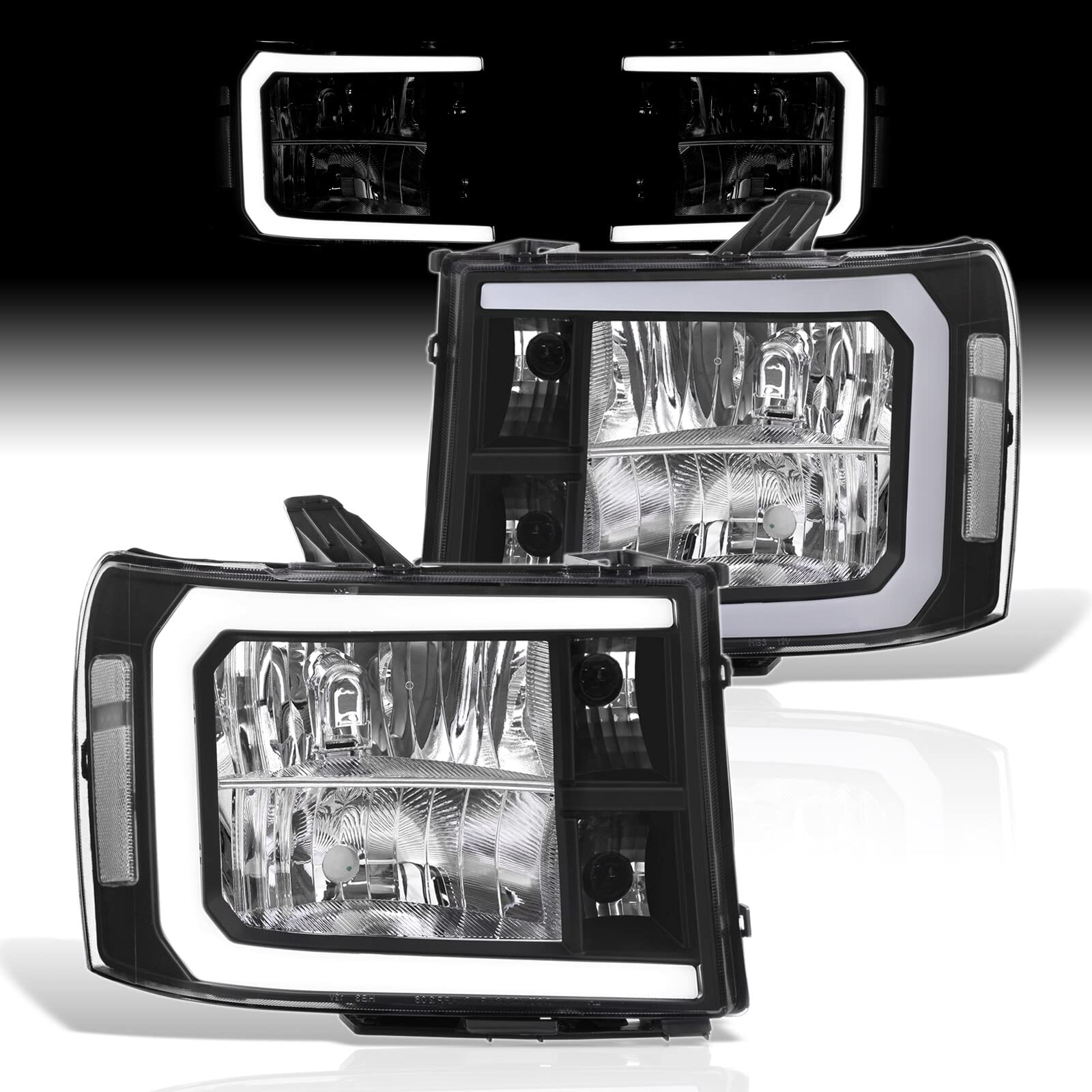 LED DRL Headlights for GMC Sierra 1500/2500HD/3500HD 2007-2014 - Black Housing, Clear Lens - Daytime Running Lights