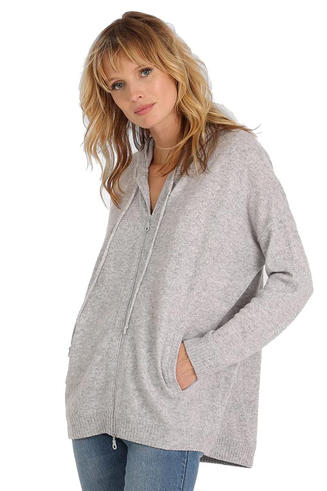 Minnie Rose Women's Oversized Cashmere Zip-Up Hoodie - Cozy Winter Sweatshirt for Casual Wear & Lounge