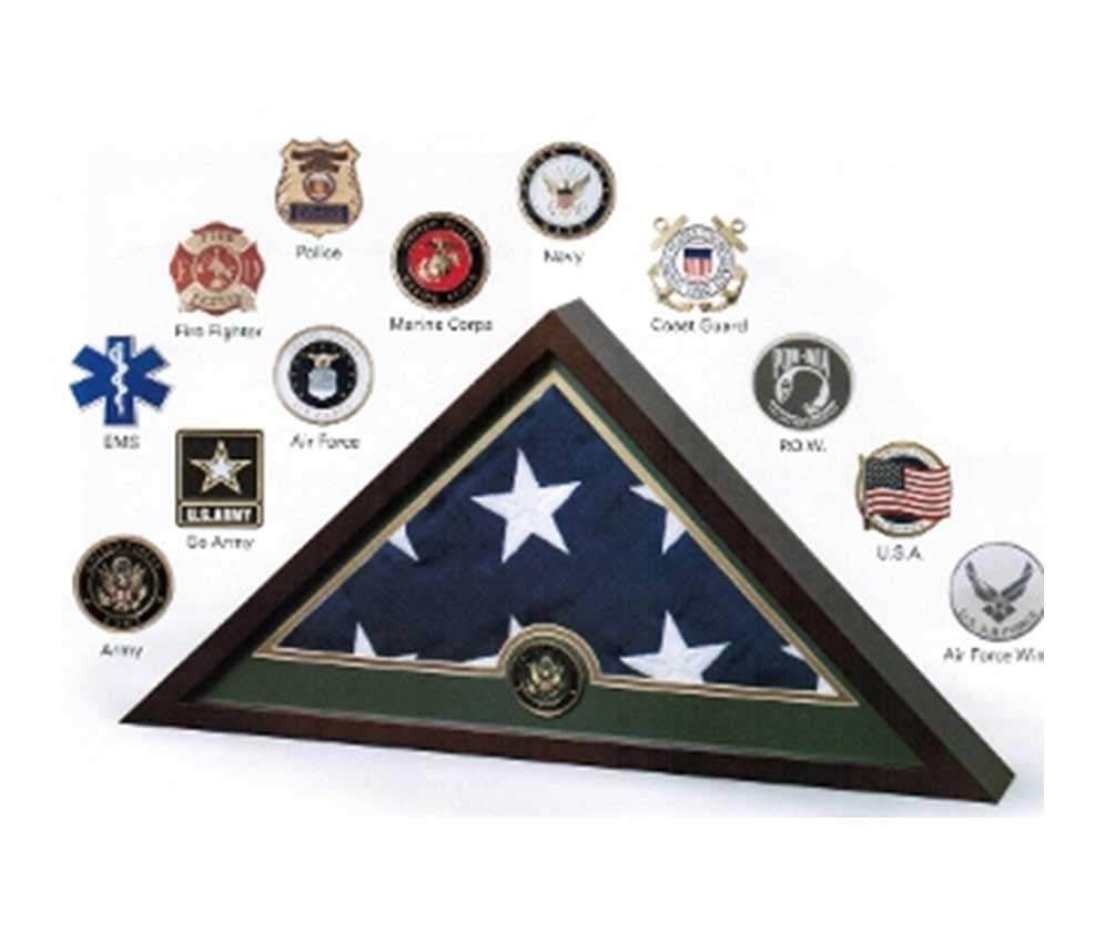 Premium Medallion Flag Display Case - Memorial Flag Shadow Box for Military, Police & Firefighter Honors | Perfect for Home, Office & Memorial Displays