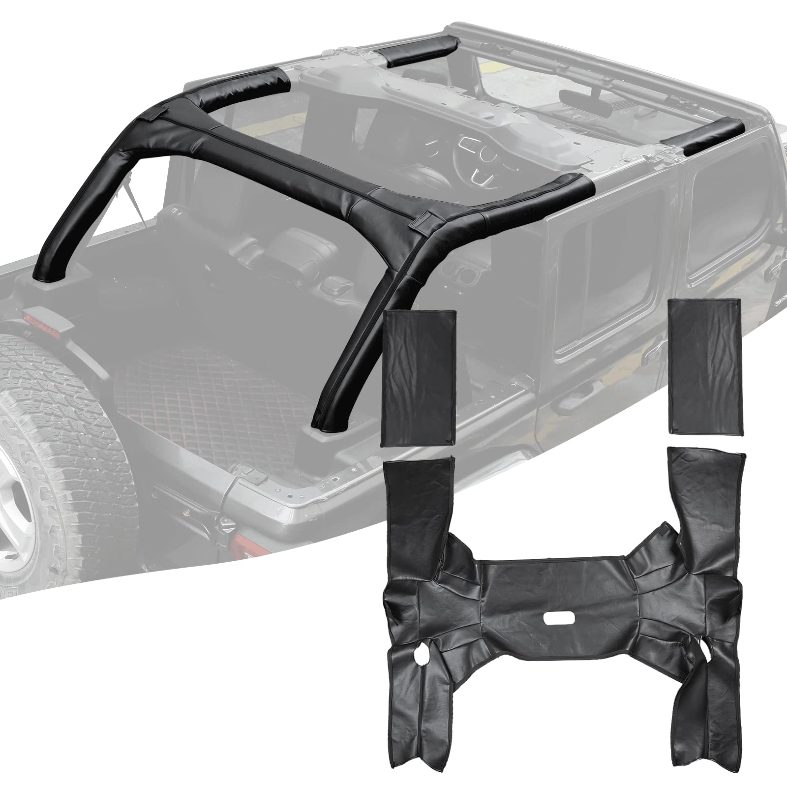 Leather Roll Bar Padding Cover for Jeep Wrangler JL & JLU (2018-2023) - Front Side & Trunk Protection - Durable Comfort for Off-Roading & Daily Driving