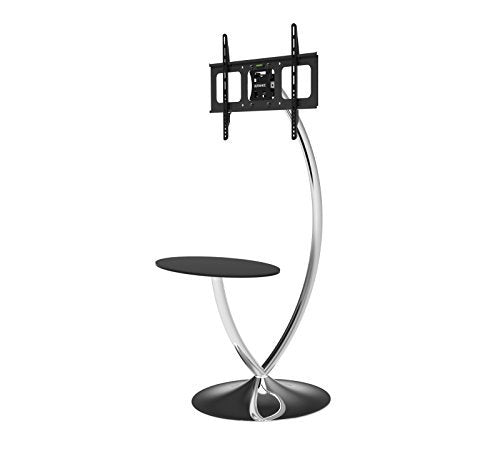 Duronic TV Stand TVS3F1 - Chrome & Glass TV Stand for 30” to 60” Flat Screen TVs (LCD/LED/OLED/QLED) with Tilt & Swivel, VESA 600x400, 150lbs Capacity - Perfect for Living Room, Bedroom & Home Theater Setup