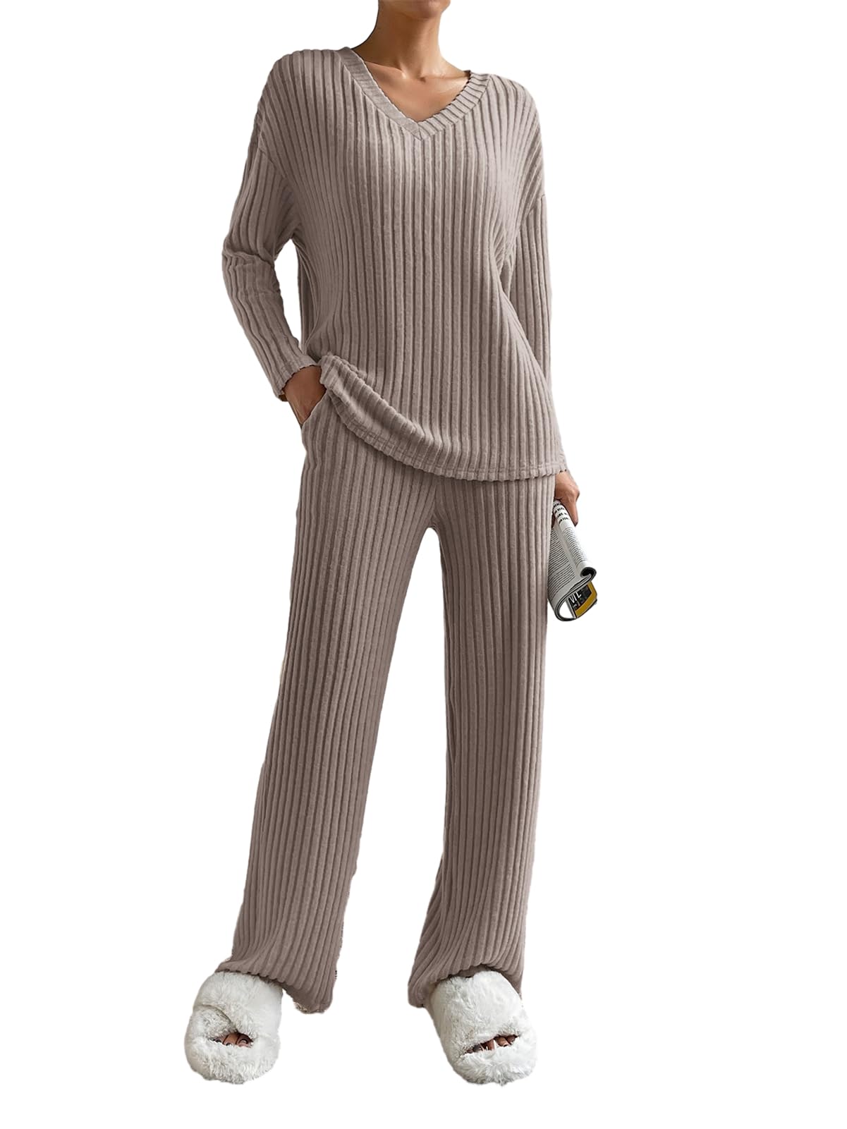 SotRong Women's 2-Piece Ribbed Lounge Wear Set - Soft Tracksuit Pajama Set for Sleeping, Relaxing & Homewear | Cozy Loungewear for Women UK Size | Perfect for Yoga, Netflix Nights & Comfortable Sleep