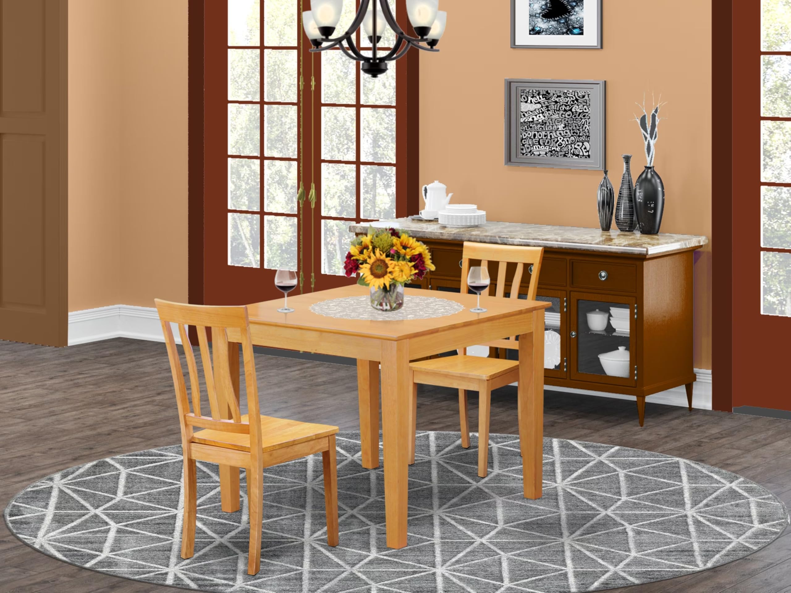 East West Furniture OXAN3-OAK-W 3-Piece Small Space Kitchen Table Set with Square Dining Table & 2 Chairs, 36x36 Inches, Oak - Perfect for Apartments, Breakfast Nooks & Cozy Dining Areas