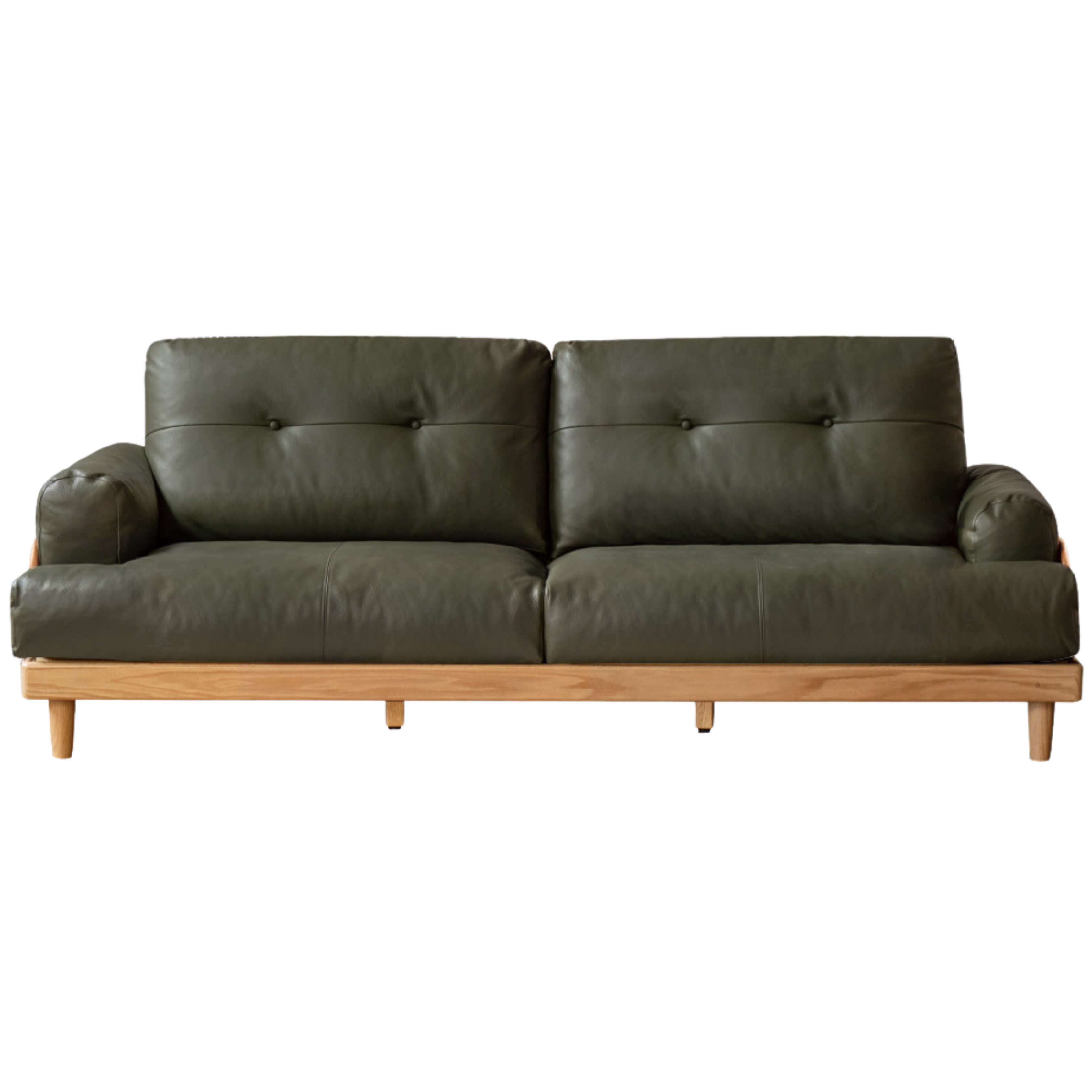Premium Oak Solid Wood High Back Sofa with Genuine Leather & Fabric Upholstery - Modern Living Room Furniture for Home & Office Comfort