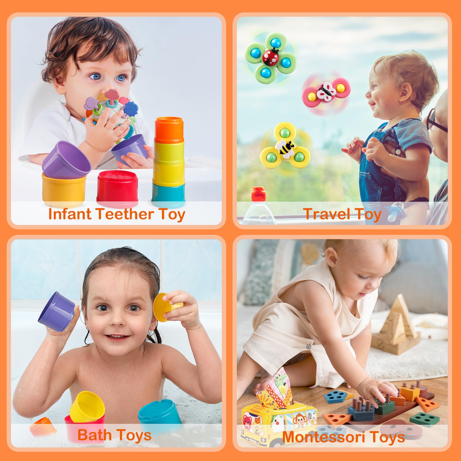 Montessori Baby Toys for 6-12 Months - 5-in-1 Sensory Toy Set with Teether, Stacking Cups, Wooden Sorting Blocks & Suction Toys | Early Learning Developmental Toys for Toddlers 1-3 Years | Perfect for Playtime, Baby Shower & Birthday Gifts