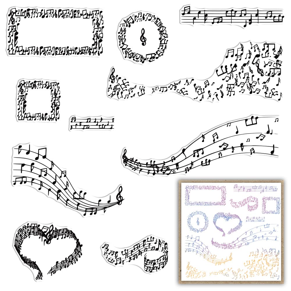 Music Note Clear Rubber Stamps Set for Card Making - Heart, Round & Rectangle Sheet Music Stamps | DIY Holiday Cards, Scrapbooking, Album Decor & Paper Crafts | Perfect for Christmas, Valentine's Day & Wedding Invitations
