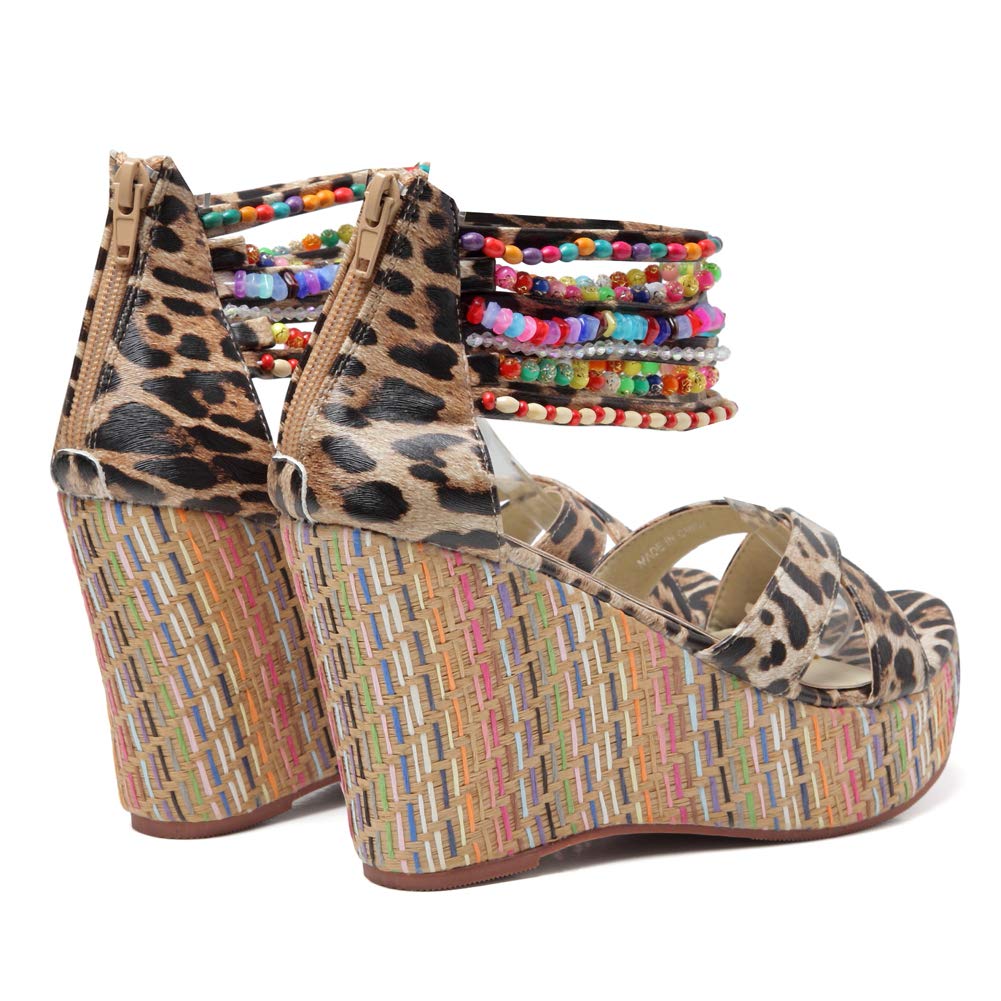 Getmorebeauty Women's Pearl Embellished Wedge Sandals - Comfortable Platform High Heels for Summer, Beach, and Casual Outings