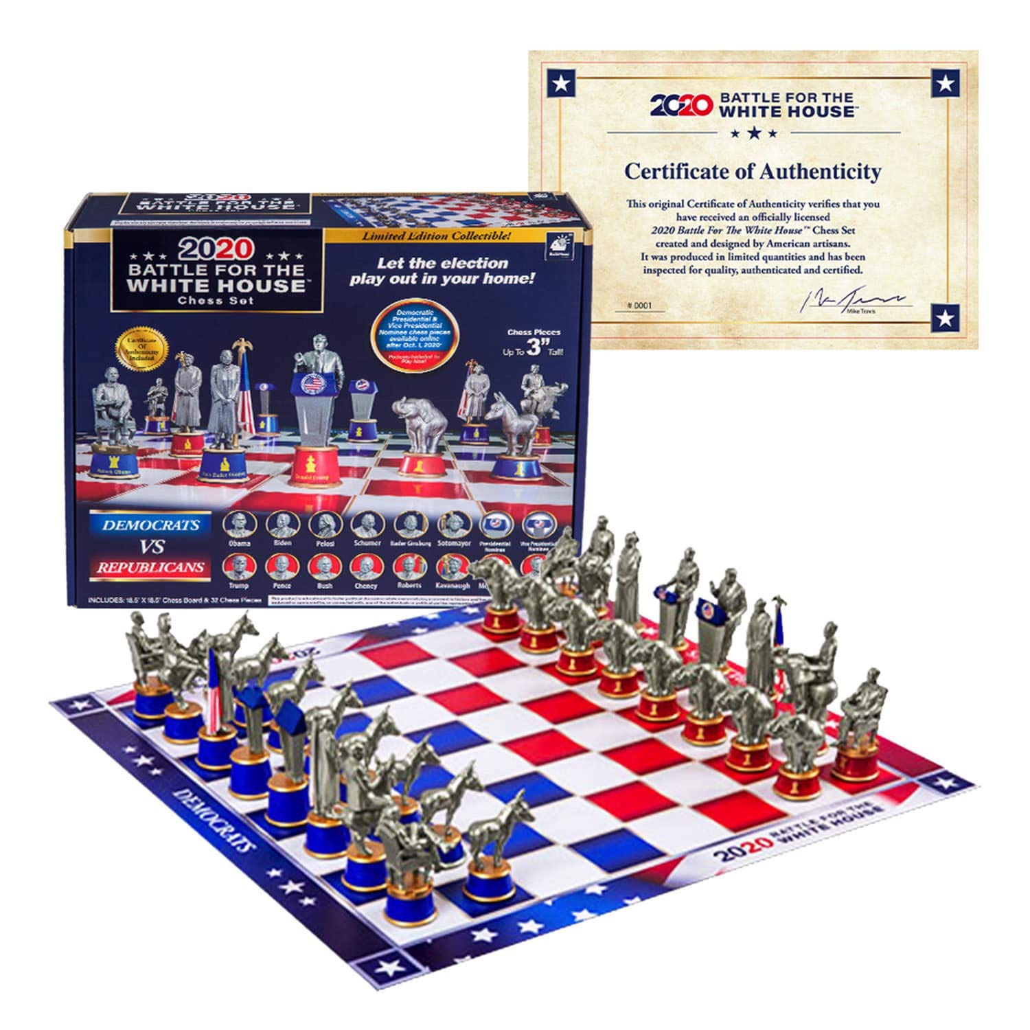 2020 Battle for The White House Collector's Chess Set - Political-Themed Chess Board Game with Democrat vs Republican Pieces | Perfect for Election Parties, Political Enthusiasts & Unique Home Decor