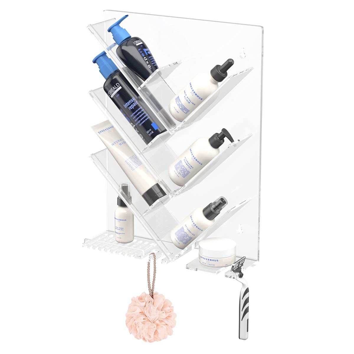 AITEE Clear Acrylic Shower Caddy Organizer - Wall Mounted Bathroom Storage Shelf for Shampoo, Soap & Toiletries - No Drilling Rustproof Shower Organizer - Perfect for Small Bathrooms, Apartments & Dorm Rooms