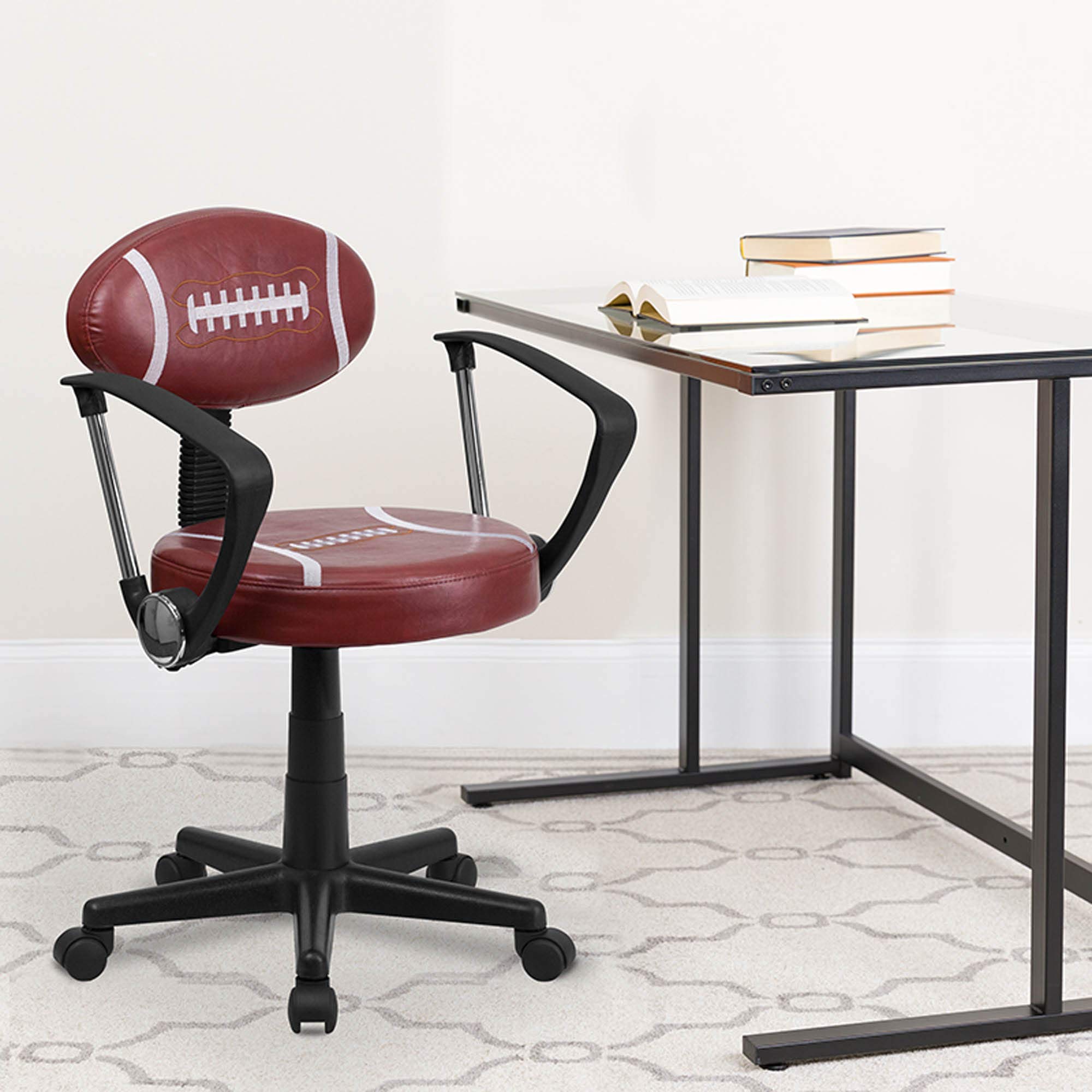 Flash Furniture Preston Adjustable Swivel Office Chair with Arms - Ergonomic Football Design for Home & Office Workspace