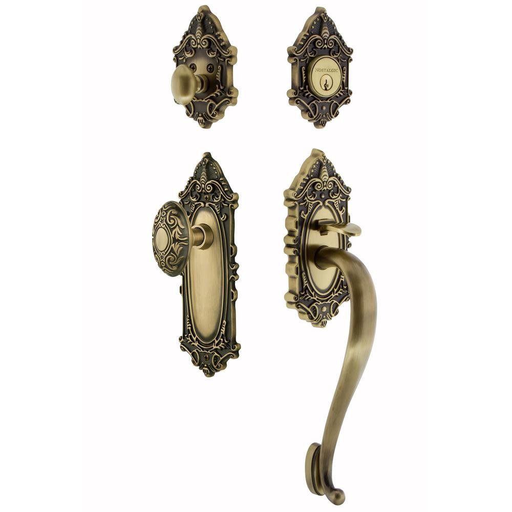 Nostalgic Warehouse Victorian S Grip Front Door Handle and Deadbolt Set - Vintage Style Door Hardware for Classic Homes - Perfect for Victorian, Craftsman & Historic Home Renovations