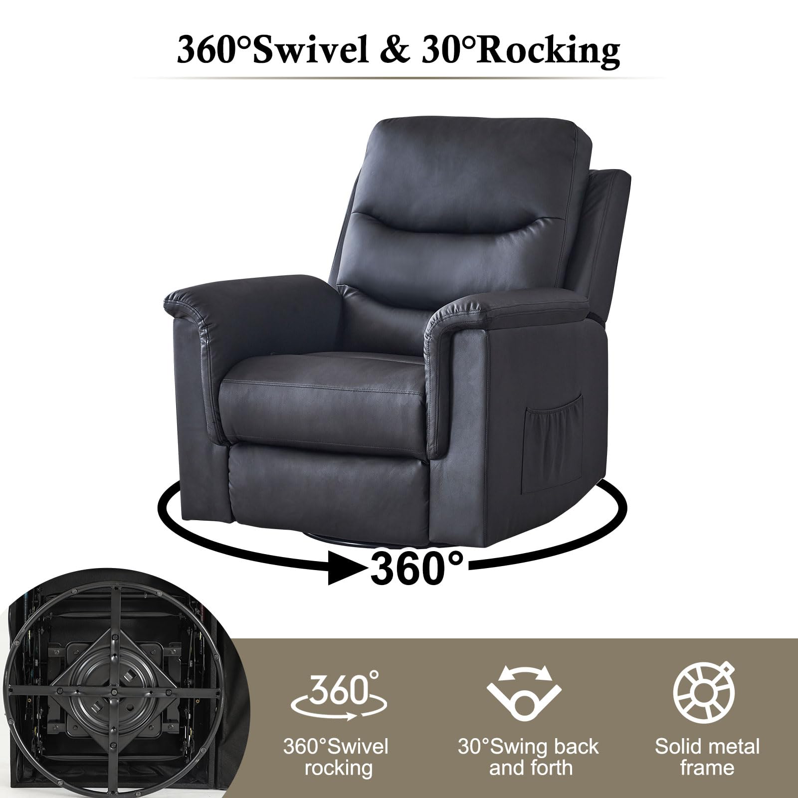 2-Piece Recliner Sofa Set with Swivel Rocker Chair - Manual Reclining Living Room Furniture for Home Theater, Family Room & Lounge Areas