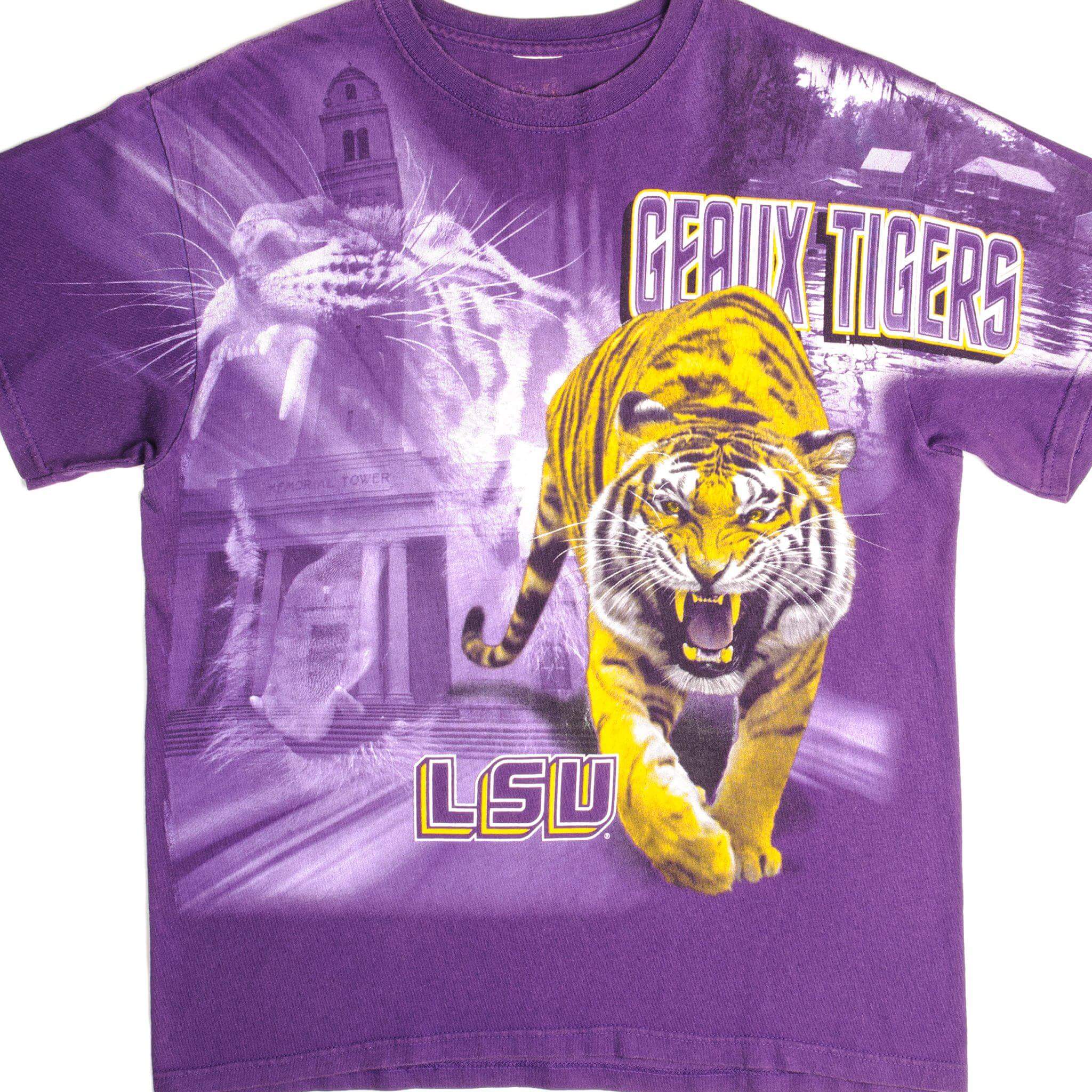 Vintage LSU Tigers All Over Print T-Shirt - Large Size - Comfortable & Stylish for Game Day, Casual Wear & Fan Apparel