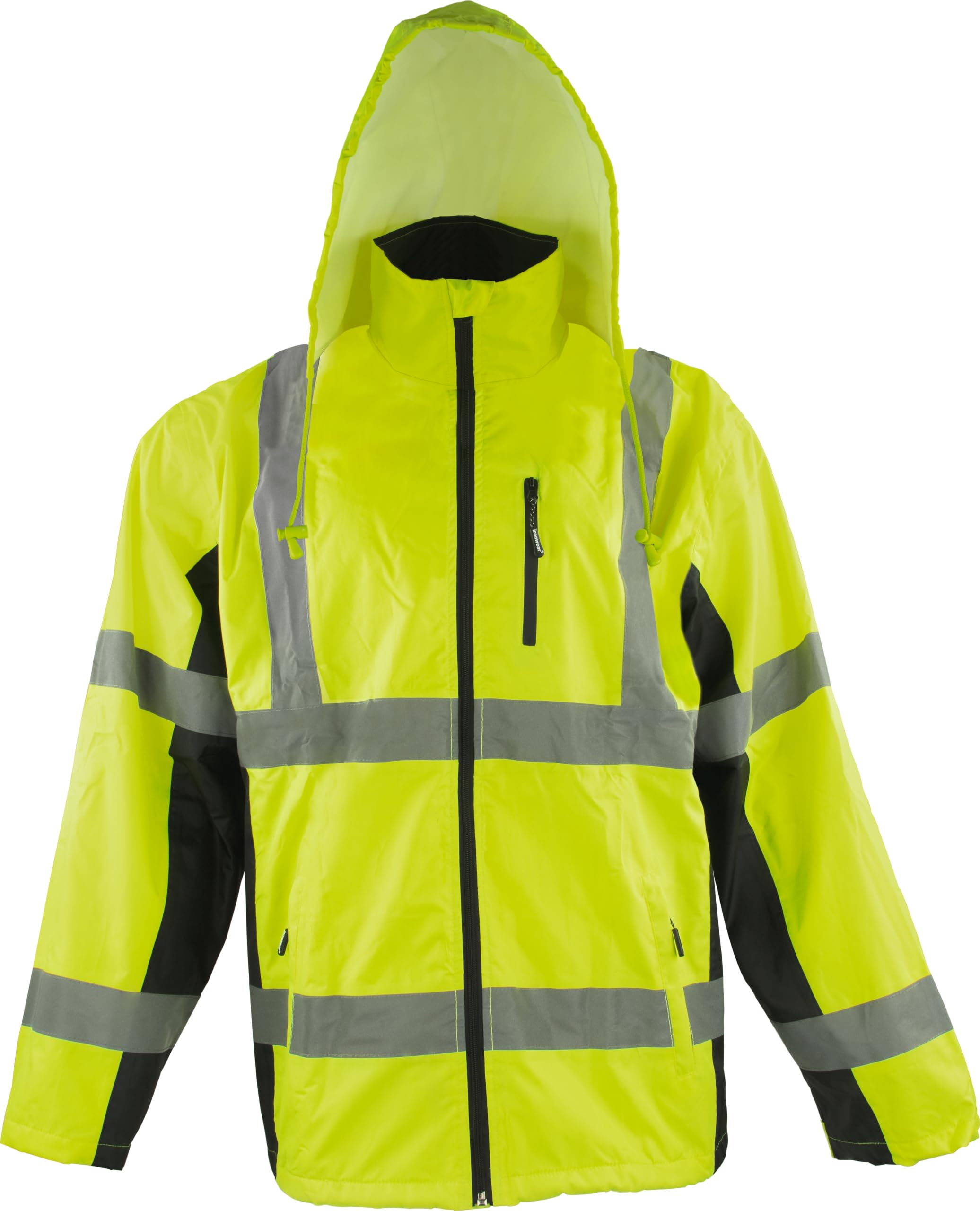 Ironwear 6435 High Visibility Reflective Waterproof Jacket - ANSI Class 3 Safety Jacket with Black Accents | Lightweight Rain Jacket for Construction, Cycling & Outdoor Work | Waterproof Windbreaker for Men & Women