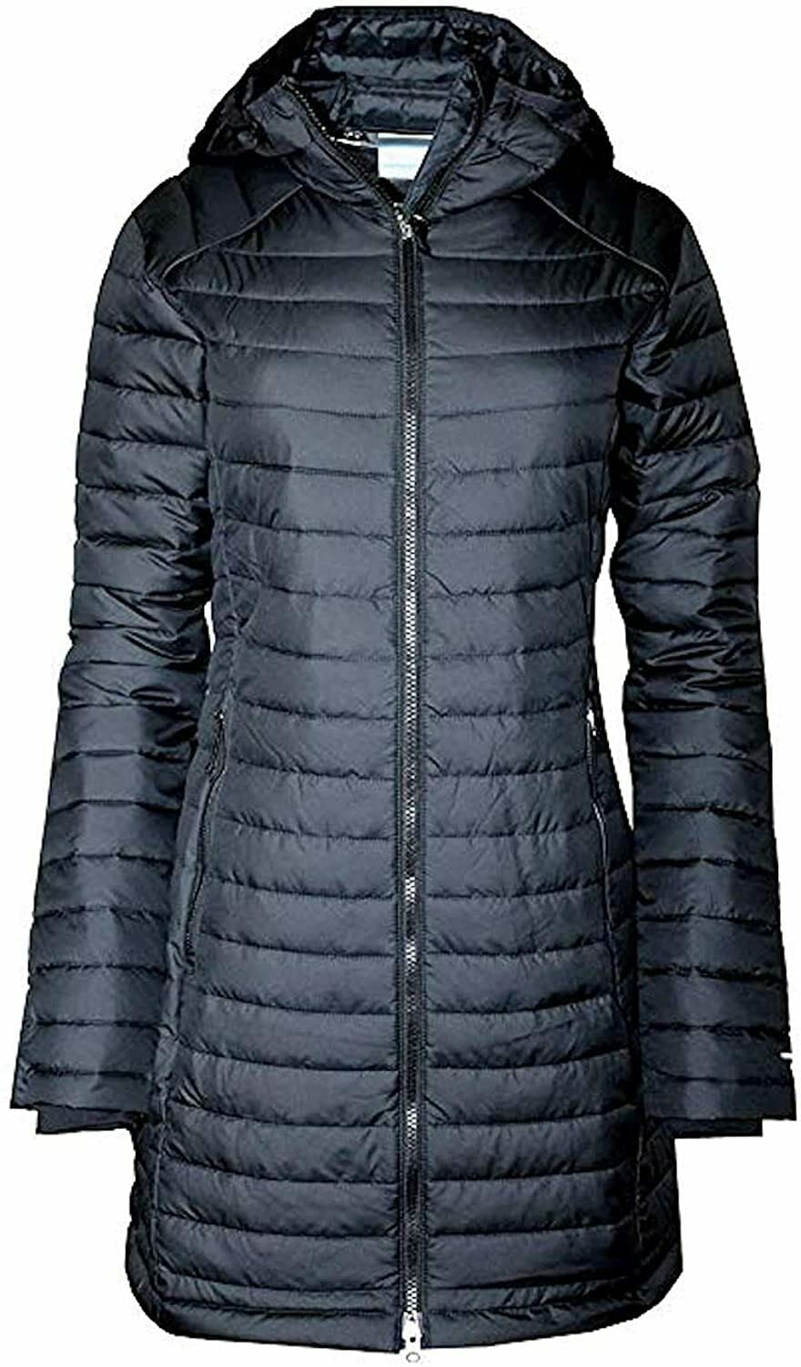 Columbia Women's White Out Mid Omni-Heat Long Hooded Lightweight Jacket - Waterproof Winter Puffer Coat for Hiking, Skiing & Cold Weather (Plus & Regular Sizes)