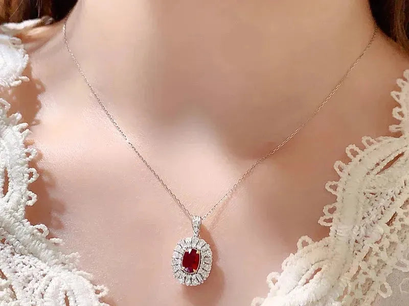 18K White & Yellow Gold Pendant with Natural Ruby & Diamonds | Classic Women's Necklace for Anniversary Gifts | Perfect for Valentine's Day, Birthday & Special Occasions