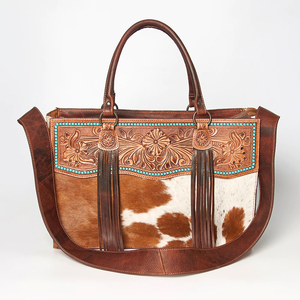 American Darling Conceal Carry Tooled Leather Hide Tote Bag - Stylish & Functional for Everyday Use, Travel, and Concealed Carry