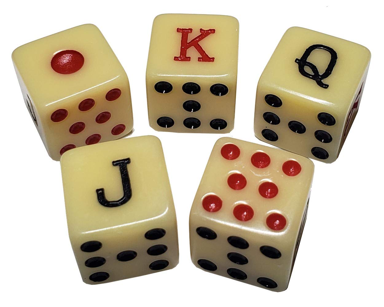 Set of 5 Spanish Poker Dice - 16mm Bone Tone Dice with Black PU Leather Velvet-Lined Cup & Storage Compartment | Casino Night, Poker Games, Gift for Players, Board Game Accessories