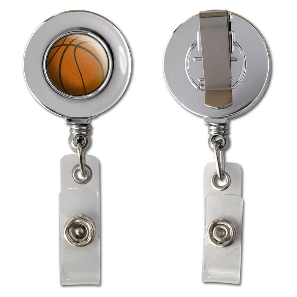 Basketball ID Badge Holder - Retractable Reel Clip for Sports Fans & Work