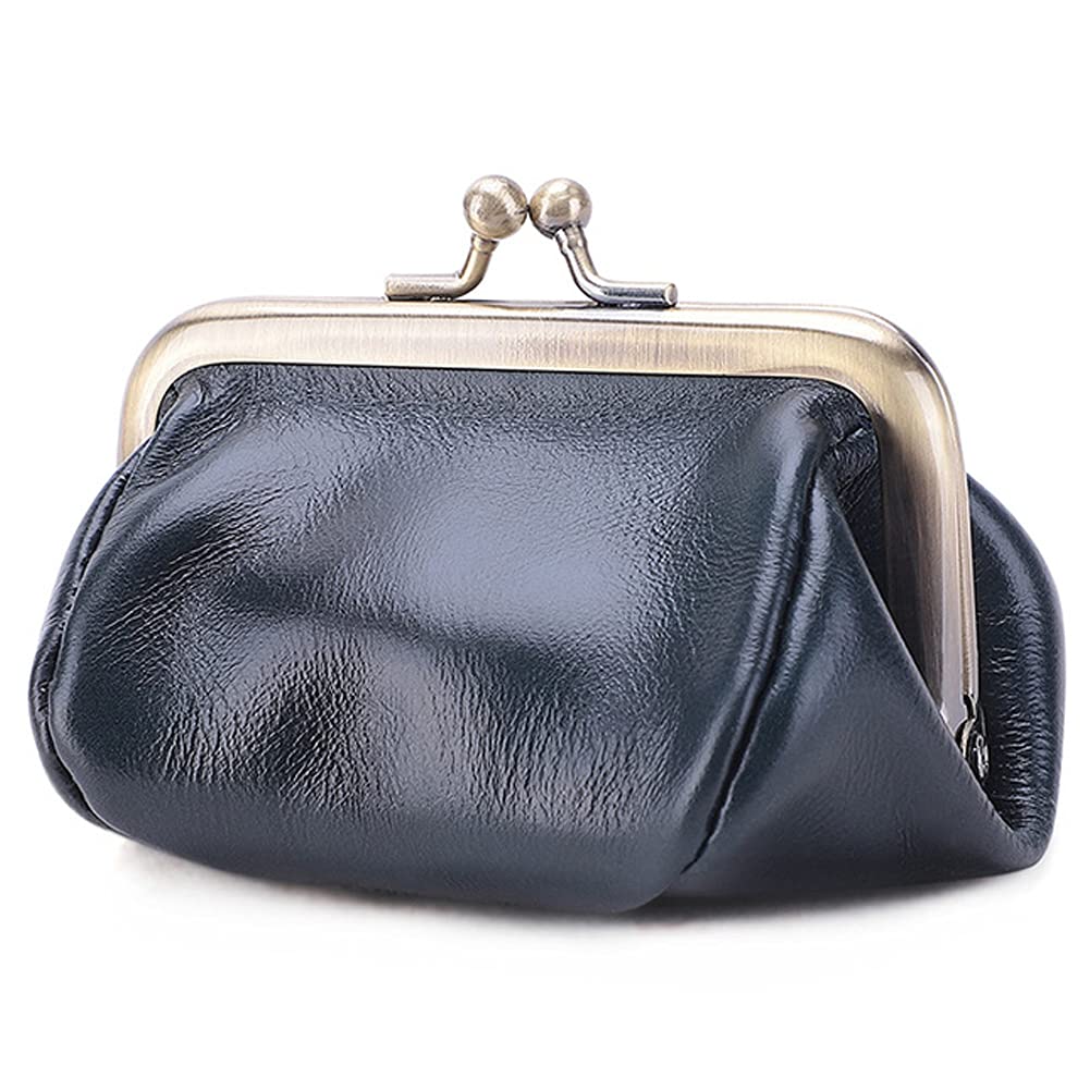 Genuine Leather Clutch Bag for Women - Kiss Lock Wallet & Retro Coin Purse Organizer - Elegant Small Handbag for Parties, Dating & Everyday Use