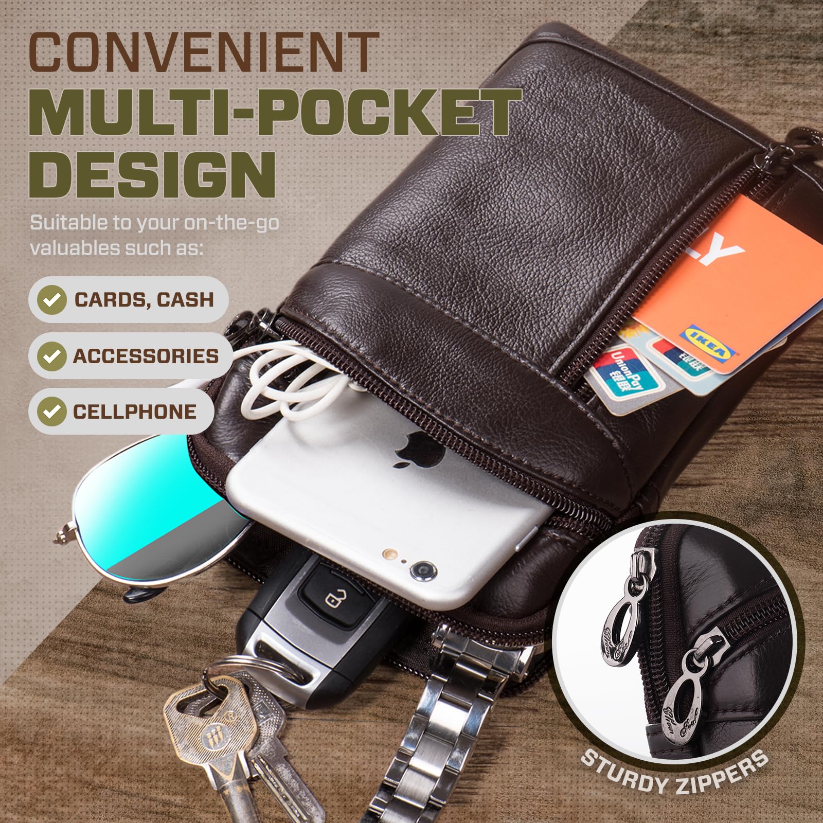Premium Leather Phone Holster for iPhone 16 Pro Max/15 Pro Max/14 Pro Max & Samsung Galaxy A15/S25 Ultra/S24 Ultra - Belt Pouch, Crossbody Bag, Wallet Case with Clip (Coffee Brown) - Perfect for Work, Travel & Outdoor Activities