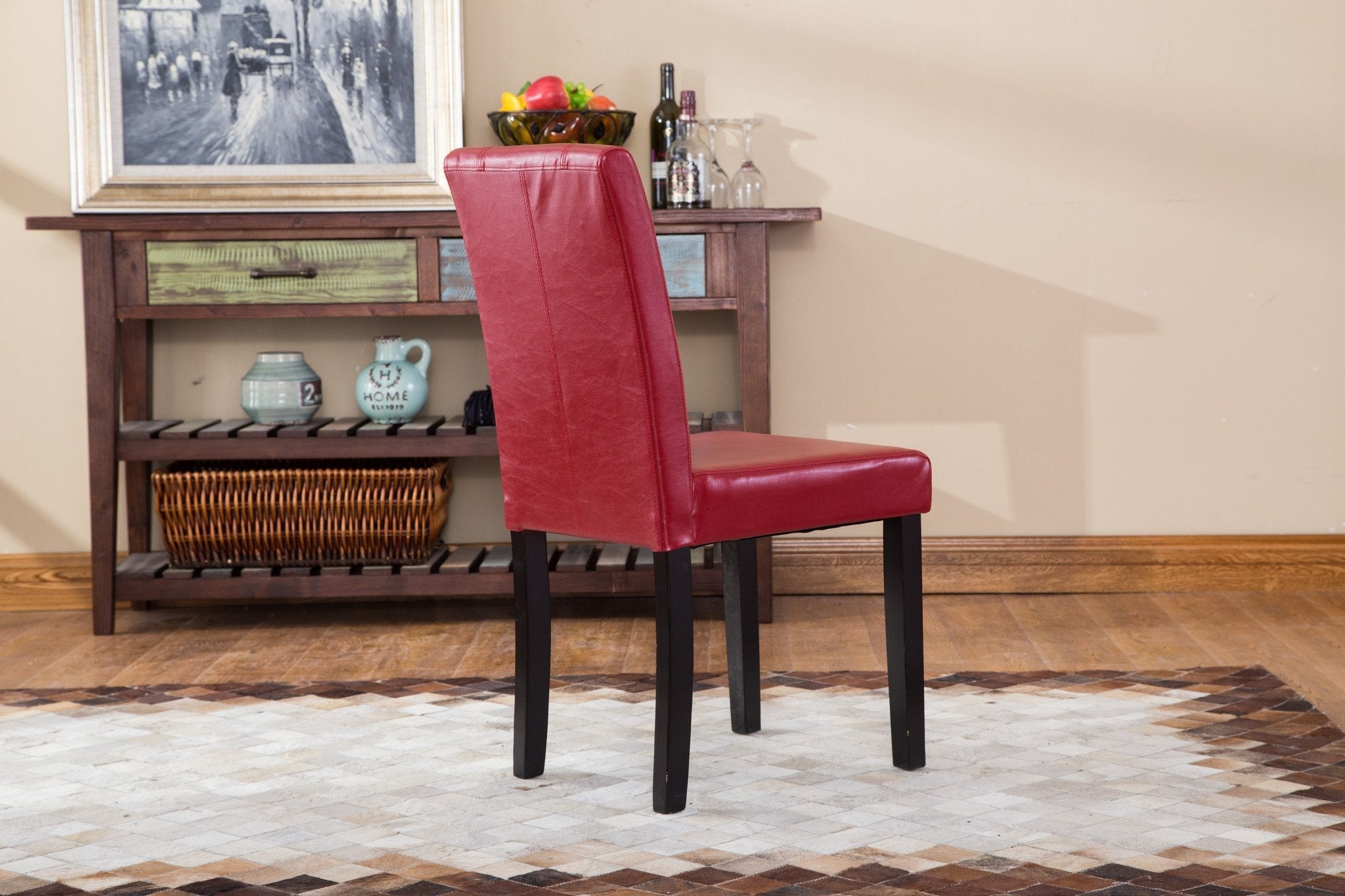 Roundhill Urban Style Solid Wood Leatherette Parson Dining Chairs, Set of 2 - Modern Kitchen & Dining Room Furniture for Home & Restaurant Use