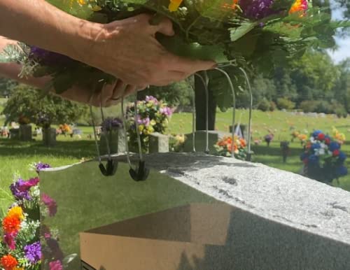 Sympathy Silks Artificial Cemetery Flowers - Bright Sapphire Blue and White Garden Mums - 30