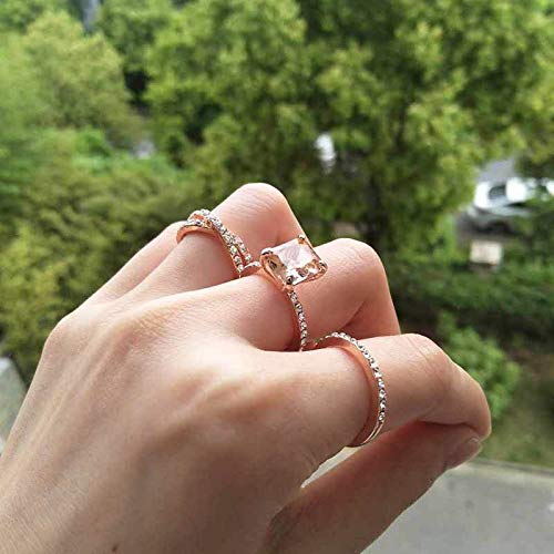 18K Rose Gold Plated Simulated Diamond Champagne Engagement Ring Set - 3PCS Solitaire Wedding Rings for Women, Bridal Jewelry Gift (Size 9) | Perfect for Proposals, Anniversaries & Special Occasions