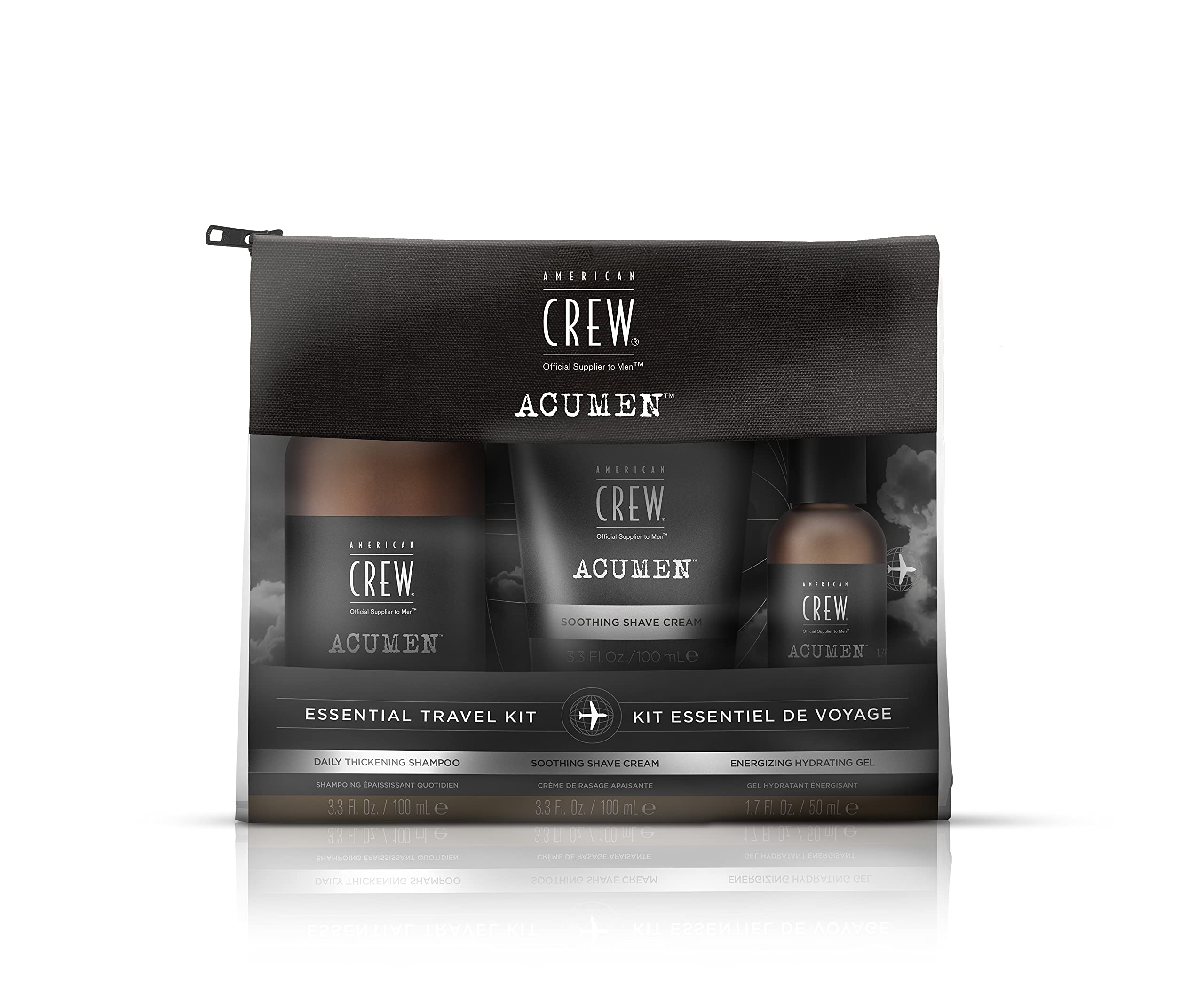 American Crew Men's Moisturizing Hair Gel & Travel Kit with Shampoo & Shave Cream | Grooming Essentials for Styling & Hydration | Perfect for Business Trips, Gym & Vacation