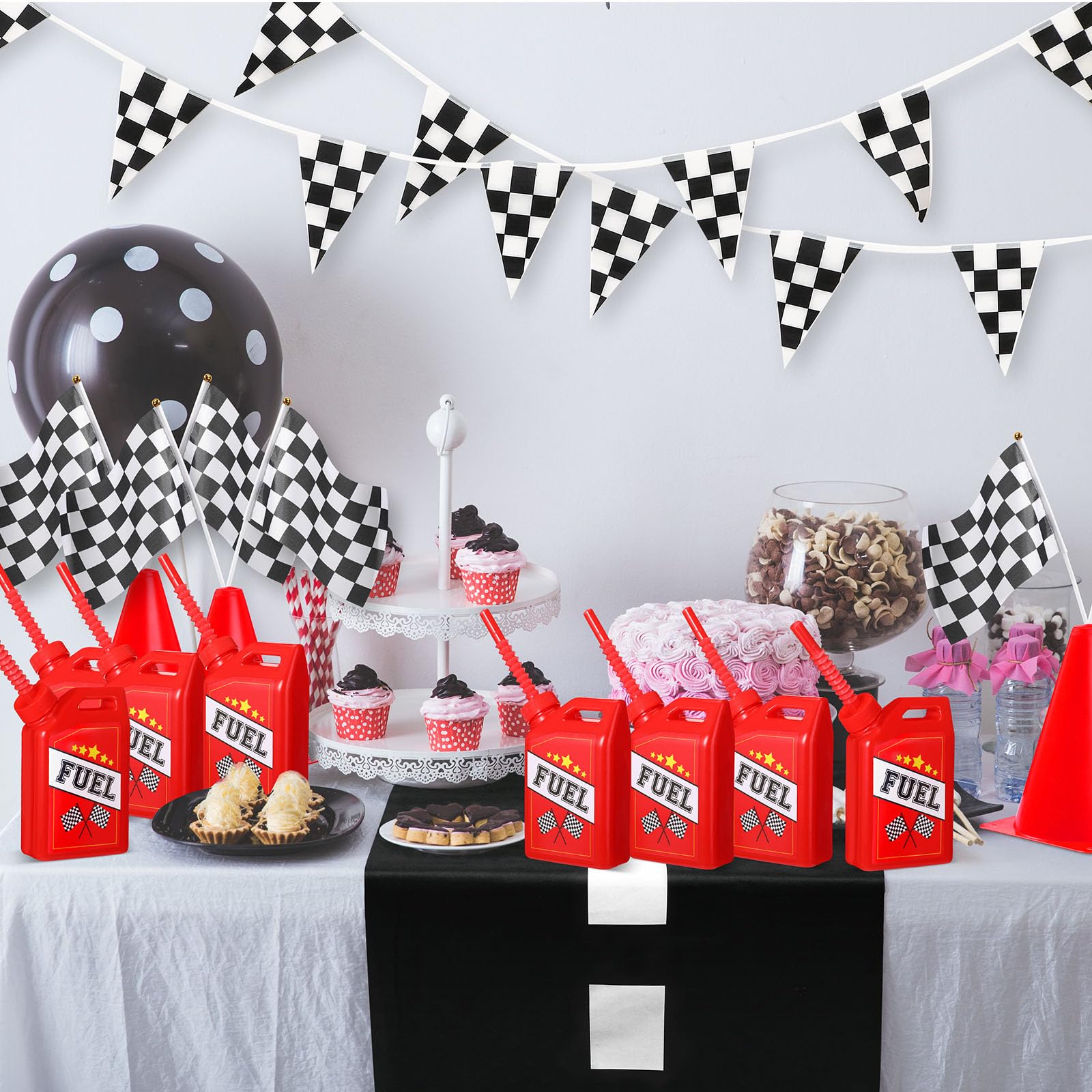 12-Pack Mifoci Race Car Fuel Can Cups Set - 11 oz Car-Themed Drinking Cups with Straws for Kids Birthday Parties, Baby Showers & Racing Theme Events - Perfect for Themed Decorations, Party Favors & Fun Beverage Serving