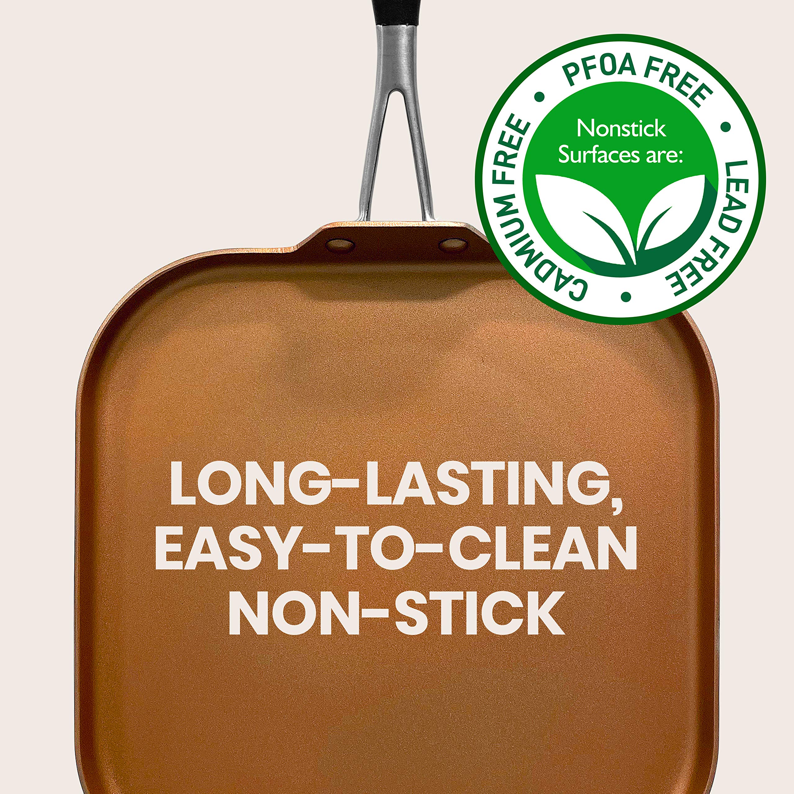 NutriChef Hard Anodized Nonstick Griddle Pan - PFOA/PFOS Free, 3-Layer Copper Coating, Heat Resistant Lacquer, Ergonomic Silicone Handle - Perfect for Pancakes, Eggs & Grilling Breakfast, Lunch & Dinner