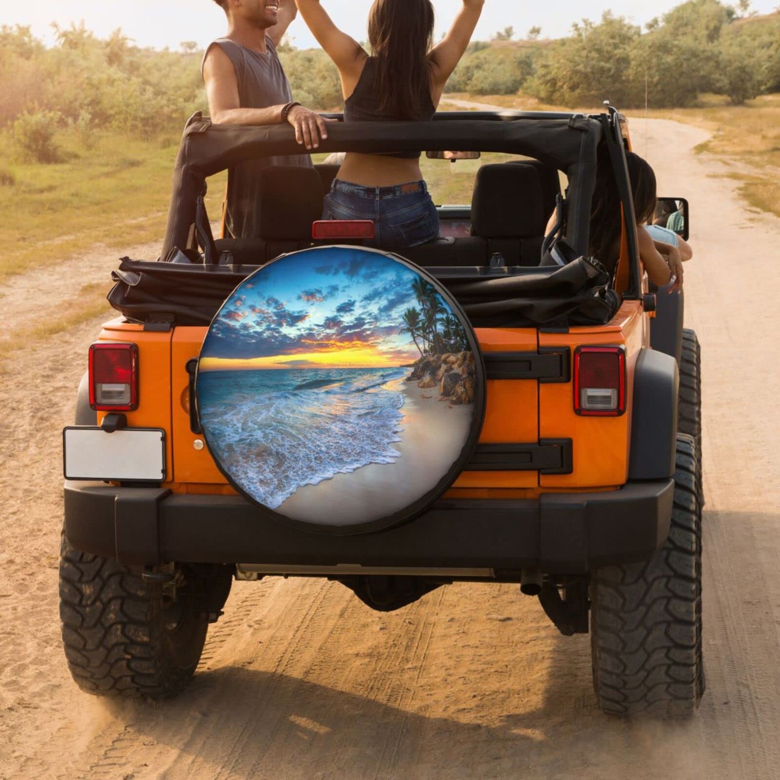Sunrise Beach Spare Tire Cover - 17 Inch Dust-Proof Wheel Protector for Trailers, RVs, SUVs & Vehicles | Outdoor Travel Accessory for Camping & Road Trips