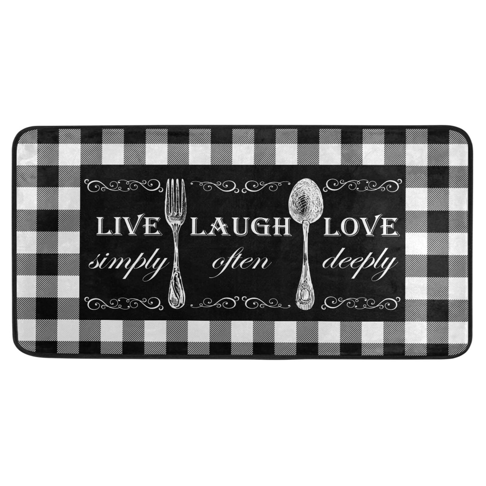 Non-Slip White Buffalo Plaid Kitchen Rugs - Washable Cushioned Anti-Fatigue Floor Mats for Kitchen, Laundry, Sink & Office (39x20 Inches) - Perfect for Home Decor, Standing Comfort & Live Laugh Love Style