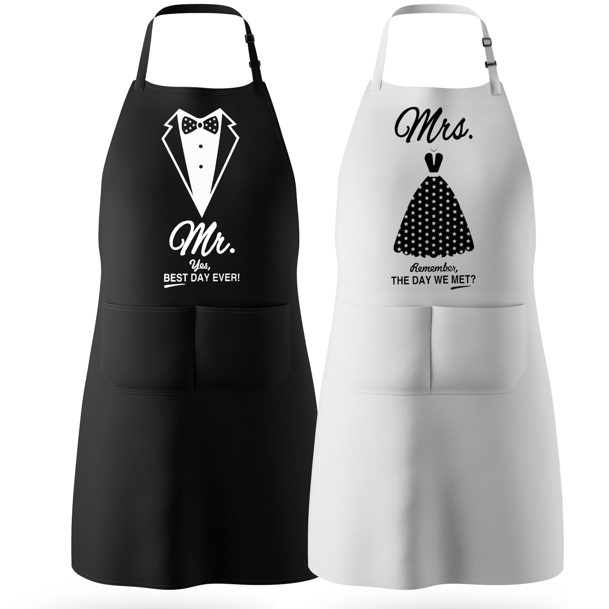 Mr and Mrs Aprons Set - 2 Pack Couples Apron Gift for Wedding, Engagement, Anniversary & Christmas - Perfect Bridal Shower Gift for Newlyweds - Ideal for Cooking Together & Romantic Date Nights