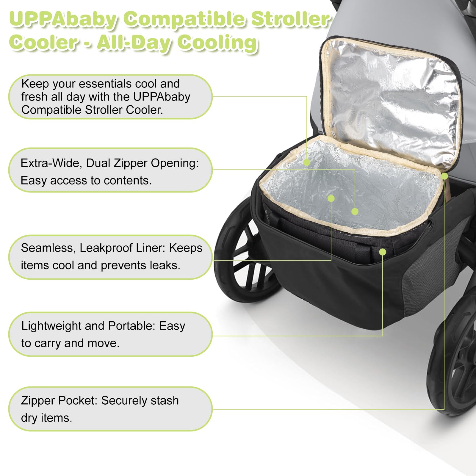 UPPAbaby Stroller Cooler - Universal Insulated Wagon Cooler & Organizer with Large Capacity - Fits Strollers, Wagons, Walkers & Wheelchairs - Perfect for Outdoor Activities, Picnics, Beach Trips & Family Outings - Black
