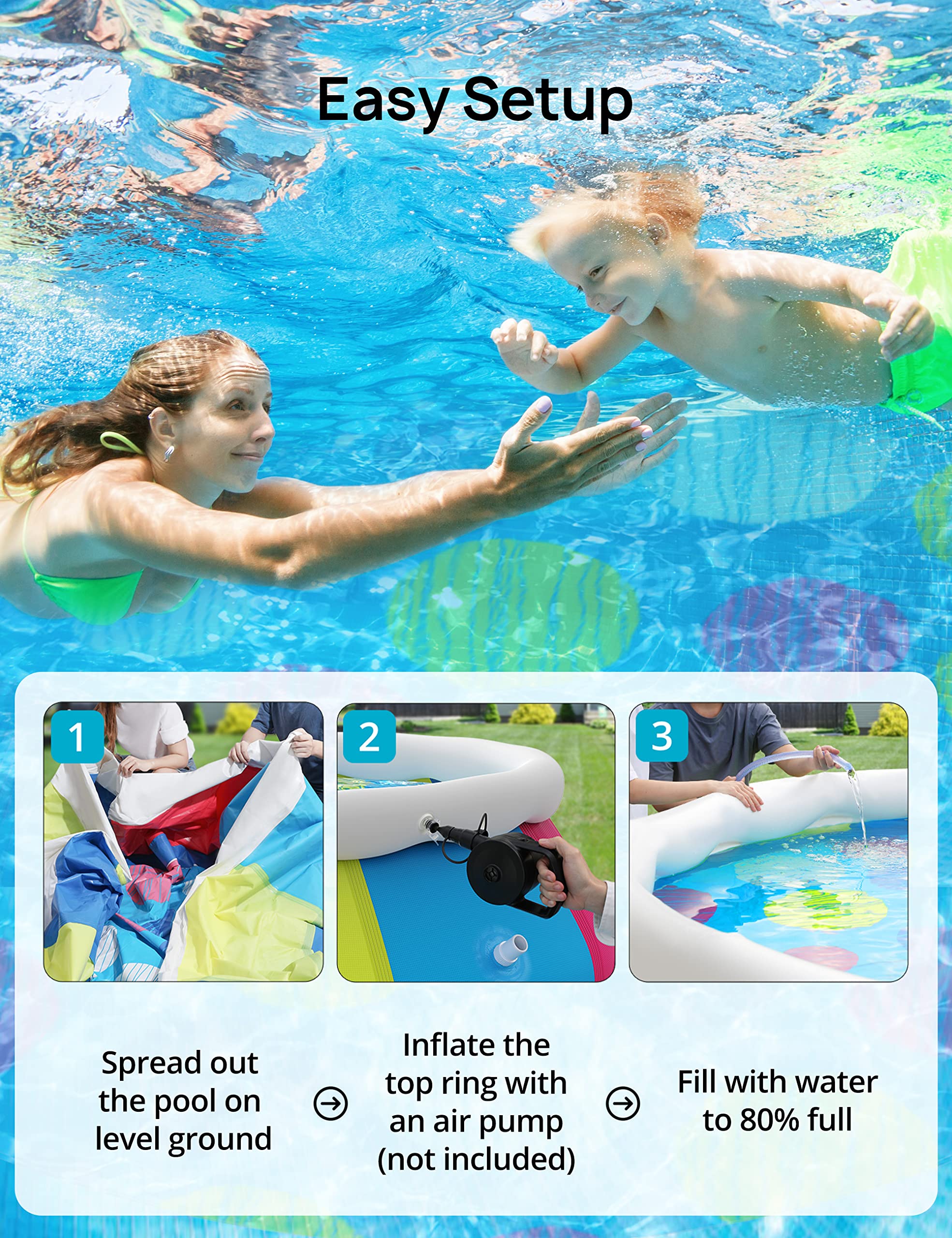 EVAJOY 10ft × 30in Inflatable Above Ground Swimming Pool with Top Ring & Cover - Easy Setup Family Kiddie Pool for Adults & Kids - Perfect for Backyard, Outdoor Summer Fun, Parties & Relaxation