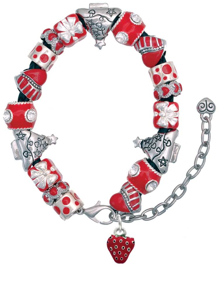 Delight Jewelry Silvertone Mini Red Enamel Strawberry Charm Bracelet - Adjustable 7