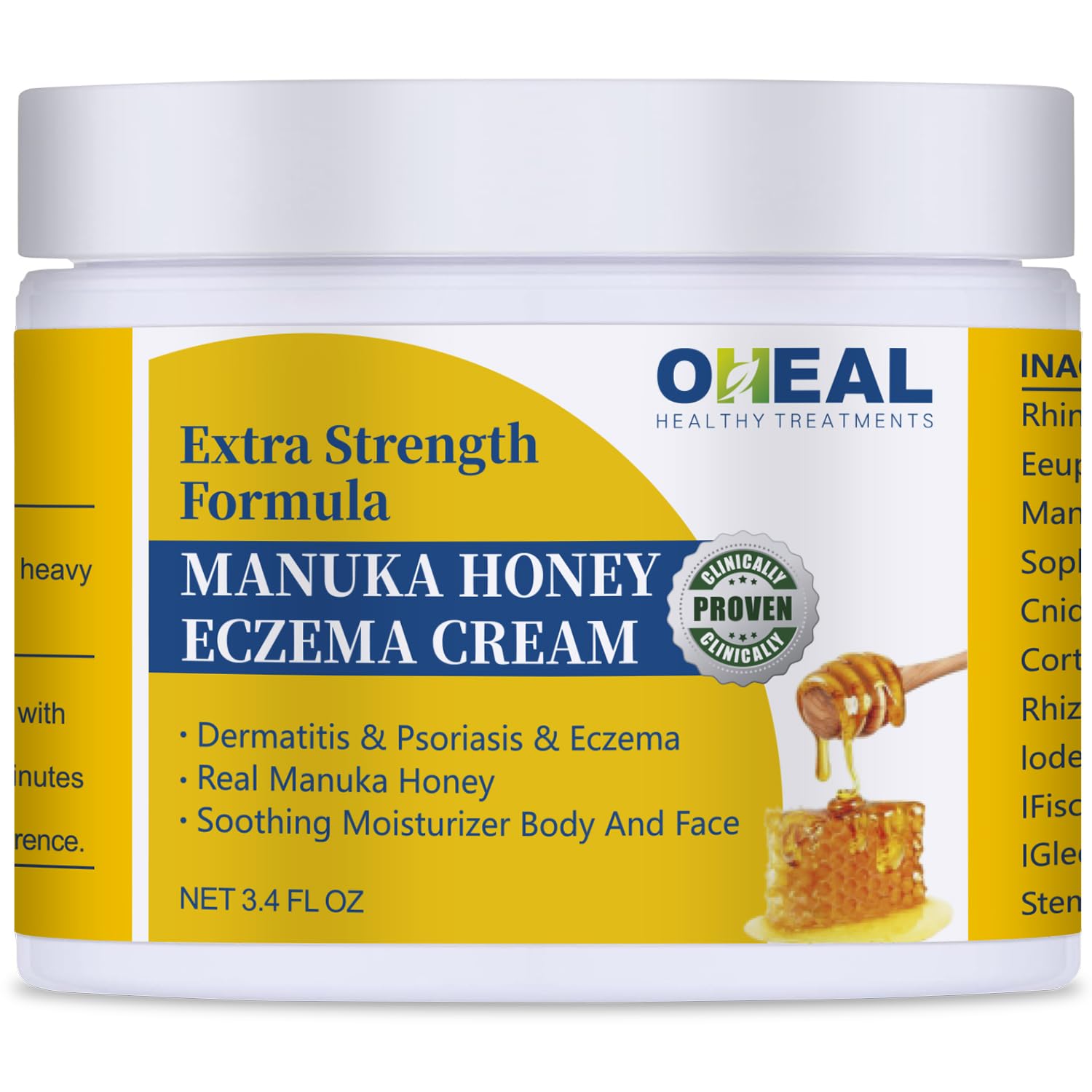 Manuka Honey Eczema Cream for Athlete's Foot, Ringworm & Psoriasis Treatment - 3.4 oz Natural Dermatitis & Dry Skin Relief - Ideal for Daily Skincare & Fungal Infection Care