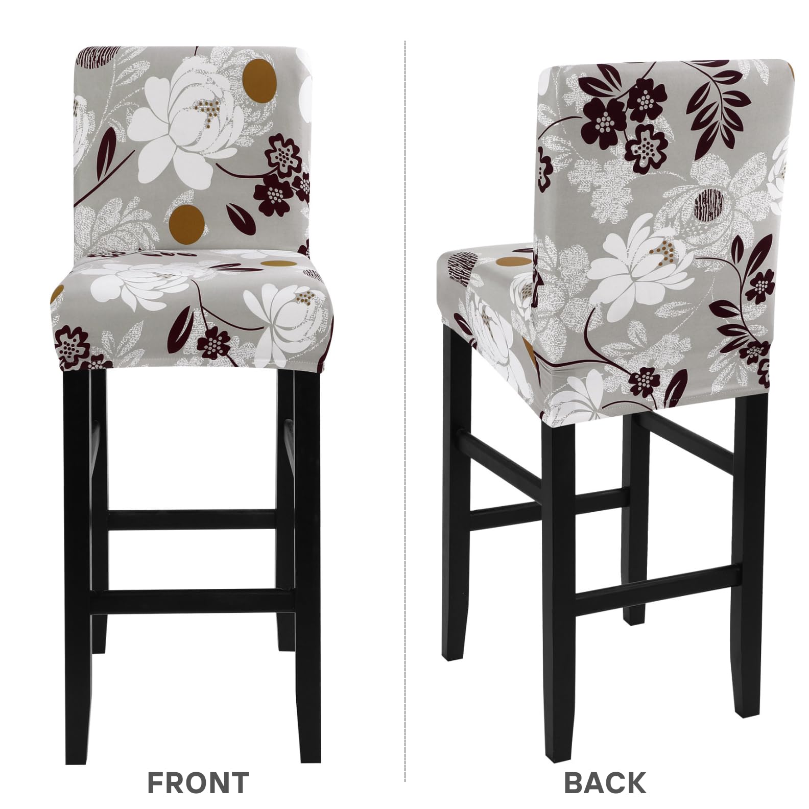 Stretch Washable Bar Stool Covers Set of 4 - Counter Height Seat Covers for Kitchen, Dining Room & Cafe - Booming Flower Design - Perfect for Home Decor, Restaurant Upgrade & Indoor Furniture Protection