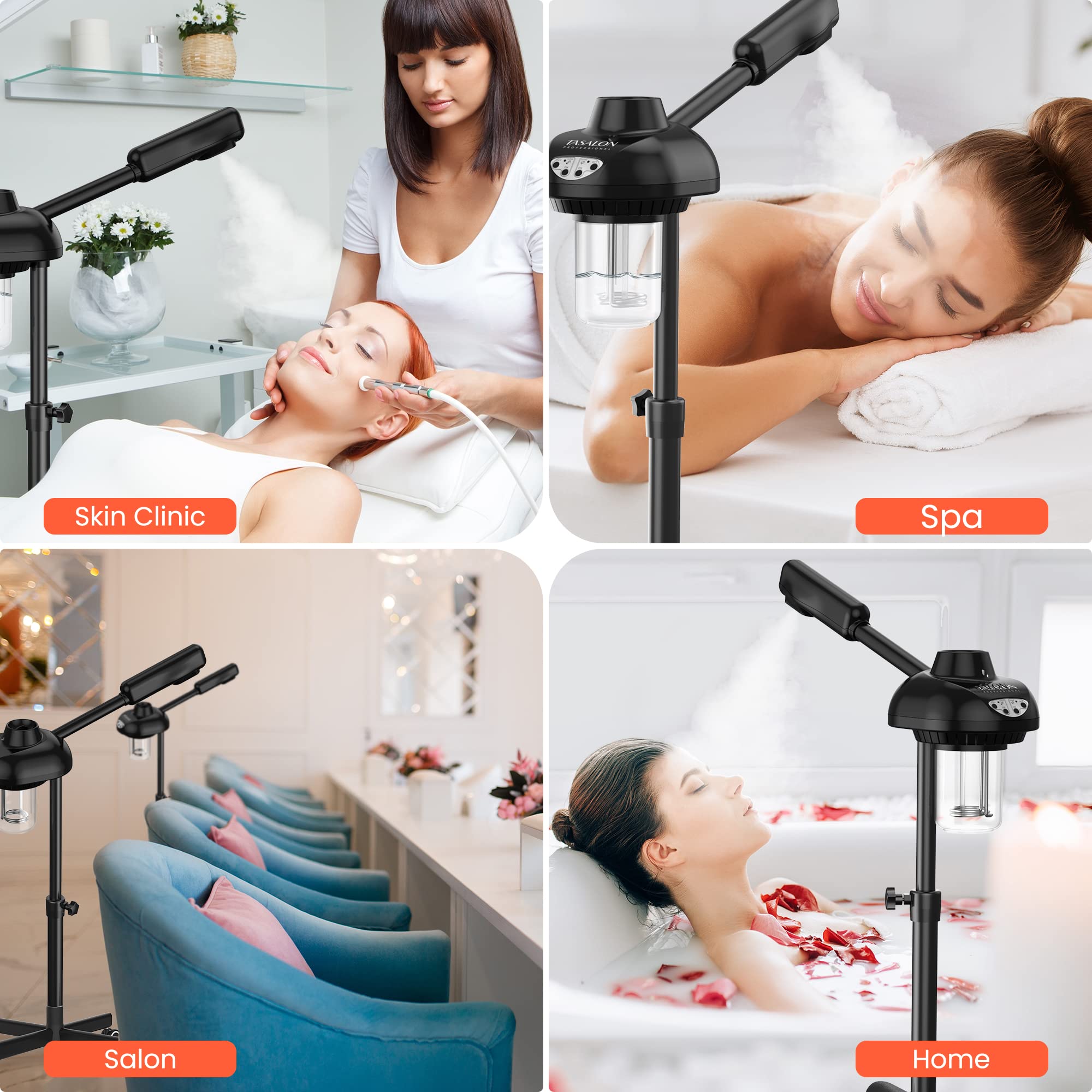 Professional TASALON Facial Steamer on Wheels - Warm Mist Ozone Skin Rejuvenation Kit for Spa & Clinic Use | Home Facial Humidifier with Pore Cleansing Function | Perfect for Acne Treatment & Relaxation Therapy (Black)