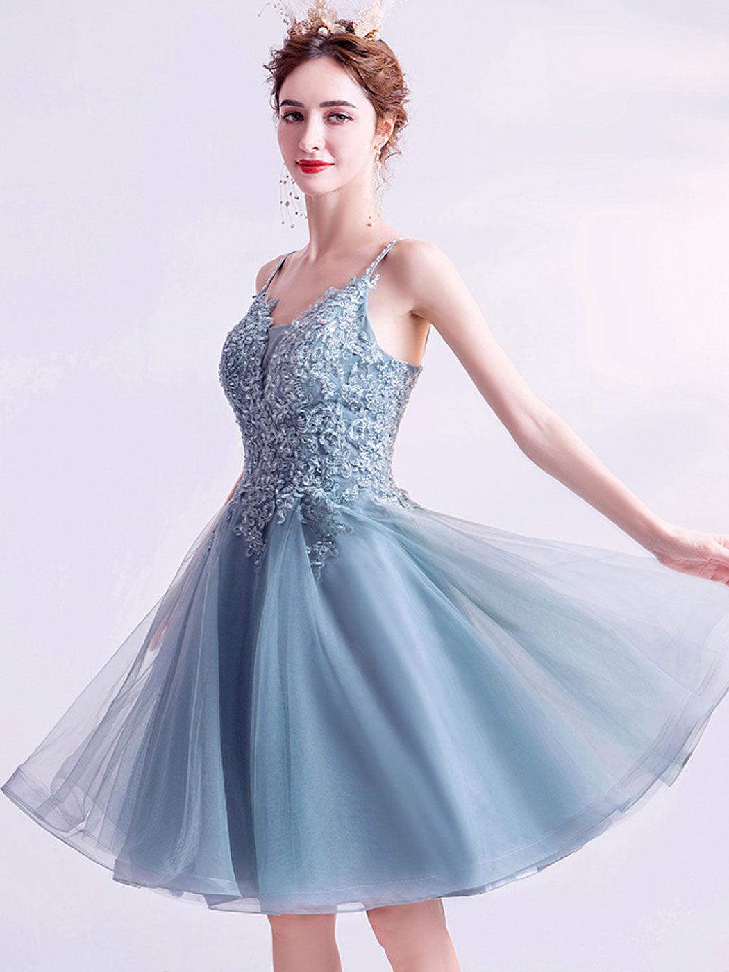 Elegant Gray Blue Sequin Midi Prom Dress for Homecoming, Party & Special Occasions - Perfect for Dances, Formal Events & Evening Wear