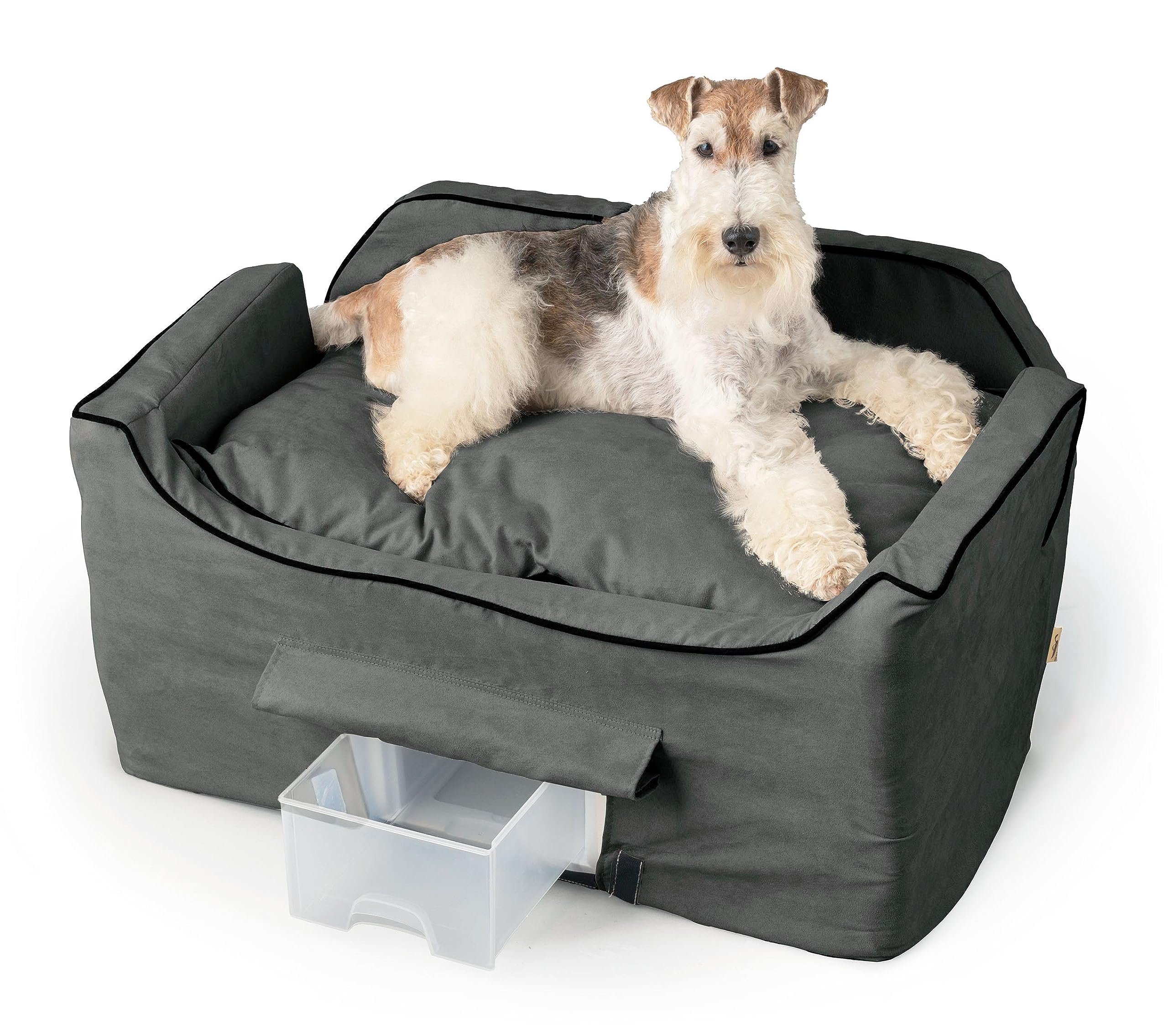Snoozer Lookout II Medium Dog Booster Car Seat with Storage Tray & Washable Cover - Pet Car Seat for Car Sickness Prevention, Includes Safety Harness Strap (Anthracite) - Perfect for Road Trips & Vet Visits