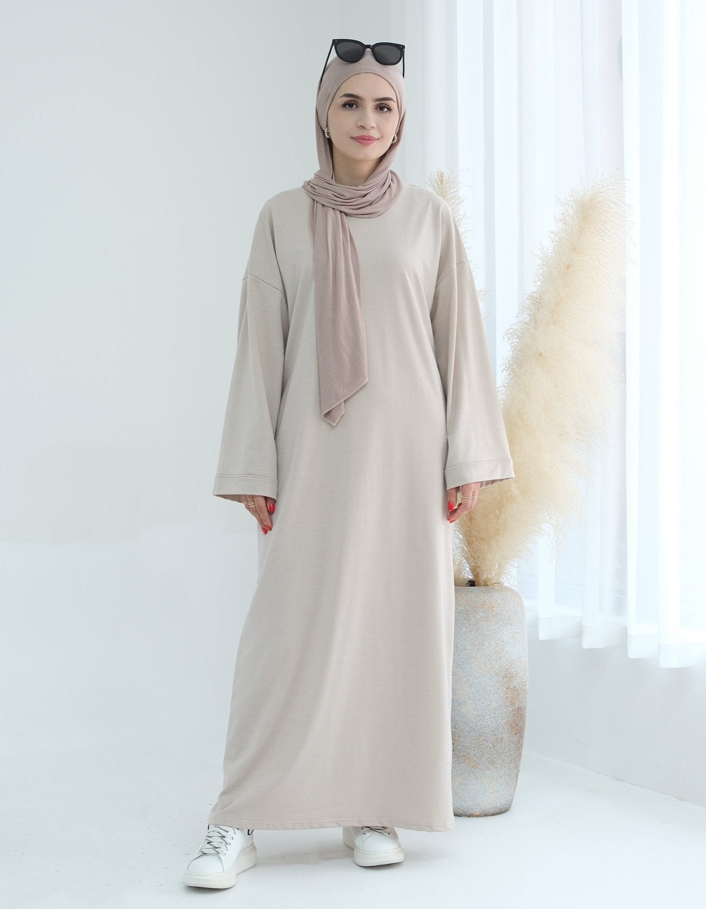 Ava Knit Maxi Dress for Women - Elegant Beige Long Sleeve Flowy Dress for Casual, Party & Wedding Guest Outfits | Perfect for Fall, Winter & Special Occasions