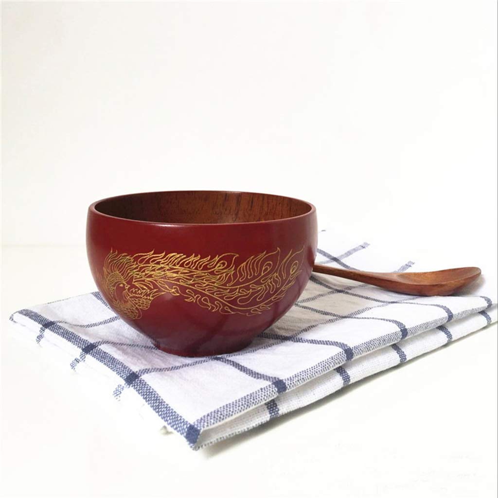 Handmade Wooden Red Serving Bowl - Salad, Fruit, Rice, Soup, Noodles, Cereal & Snacks Bowl - Phoenix & Rot Design - Perfect for Kitchen, Dining, Party & Gift Giving