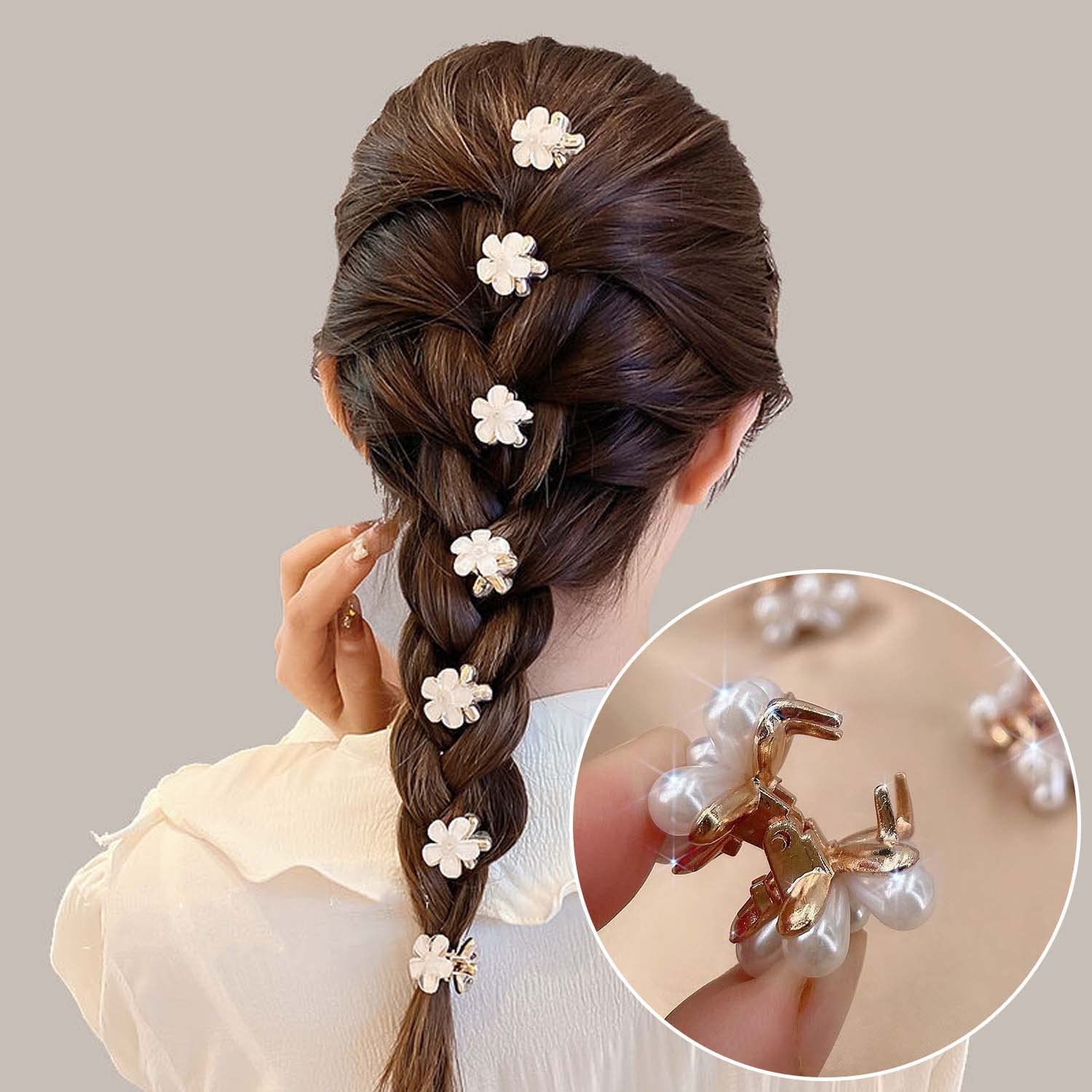 HAPPYMATES 10pcs Daisy Floral Metal Pearl Hair Clips - Mini Pearl Claw Clips, Sweet Artificial Flower Hair Clips for Women & Girls - Perfect for Weddings, Parties & Everyday Styling