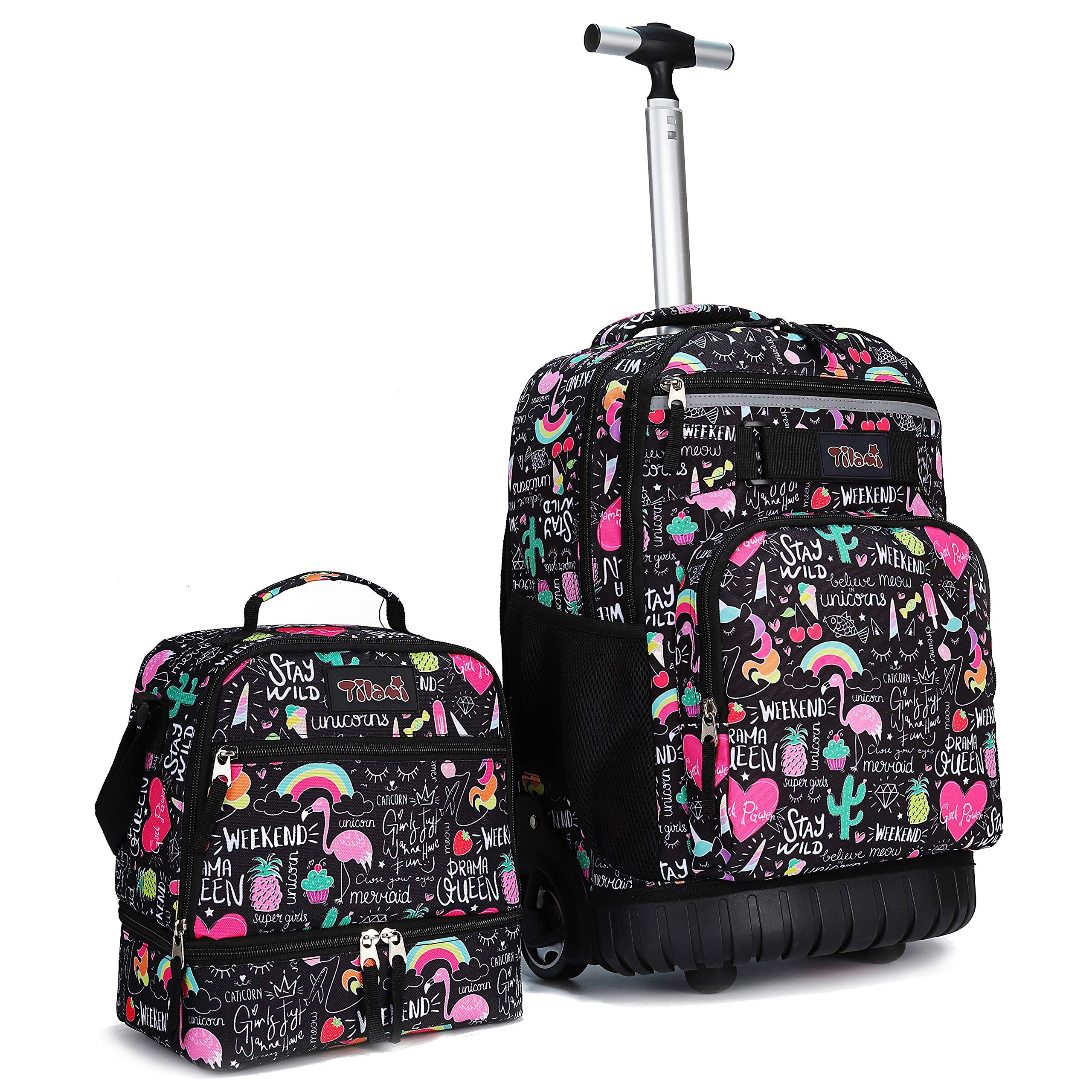 Tilami 19 Inch Rolling Backpack with Wheels - Wheeled Laptop Backpack with Insulated Lunch Bag Compartment | Perfect for School, College, Travel & Business Commuters